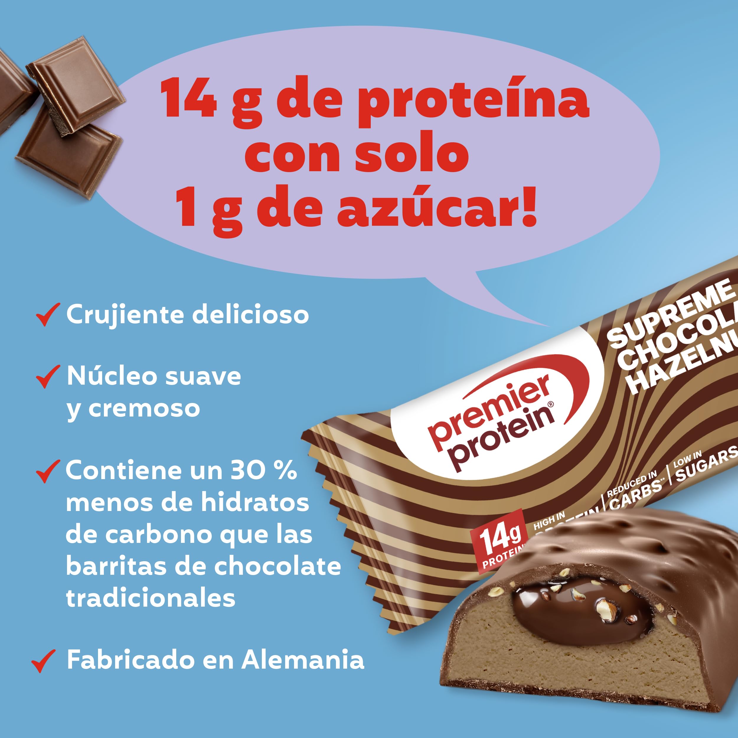 Premier Protein - Supreme Bar - Chocolate Hazelnut - 12x42g - High Protein - Low Sugar - Low Carb - Palmölfrei