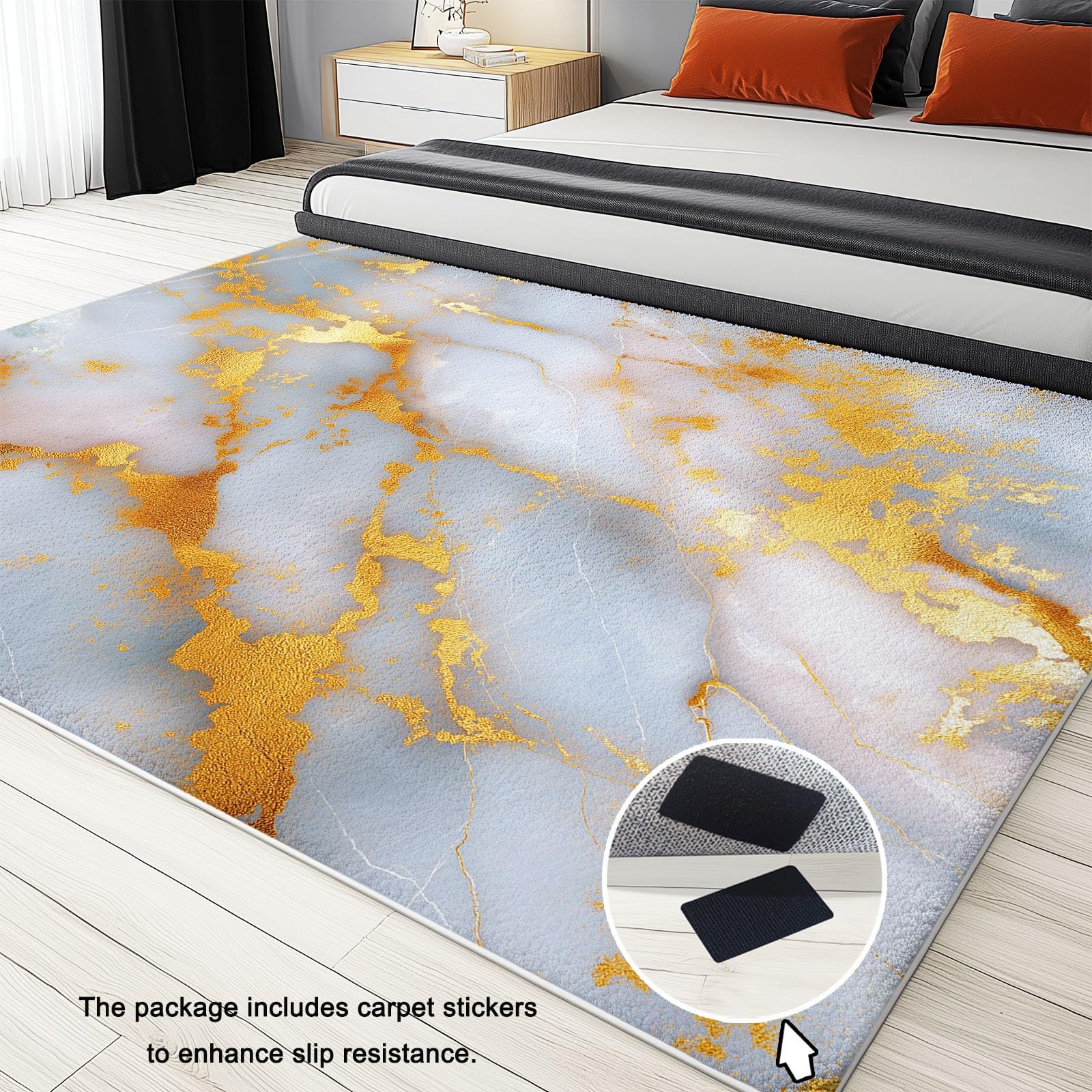 Tappeto in flanella, tappeto di lusso con texture in marmo oro, morbido tappeto shaggy per salotto e camera da letto moderni, decorazione per la casa di fascia alta, 140 x 200 cm