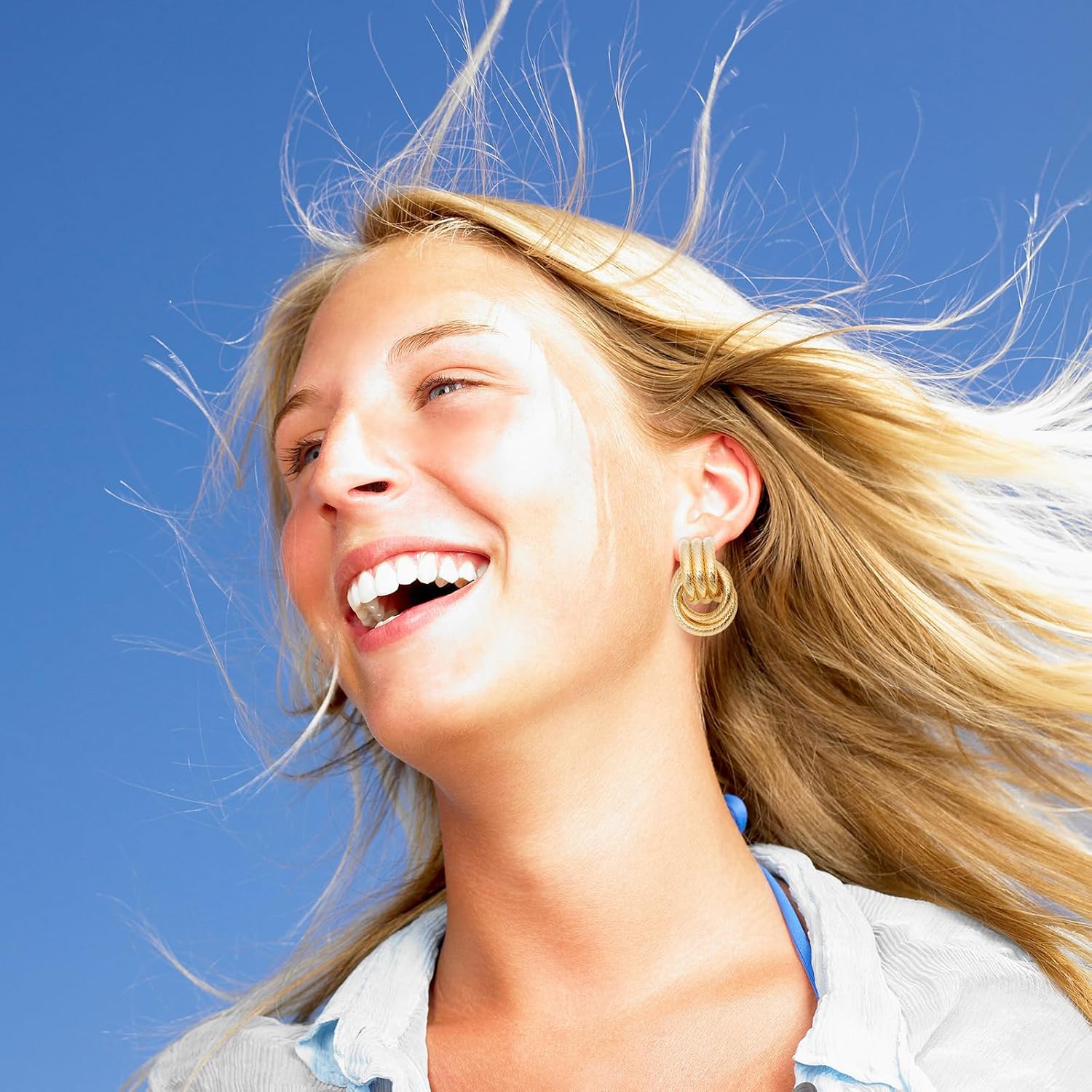 Todenb Big Gold Earrings Chunky Geometric Rectangle Hoop Stud Earrings Irregular Geometric Statement Earrings for Women - Image 4