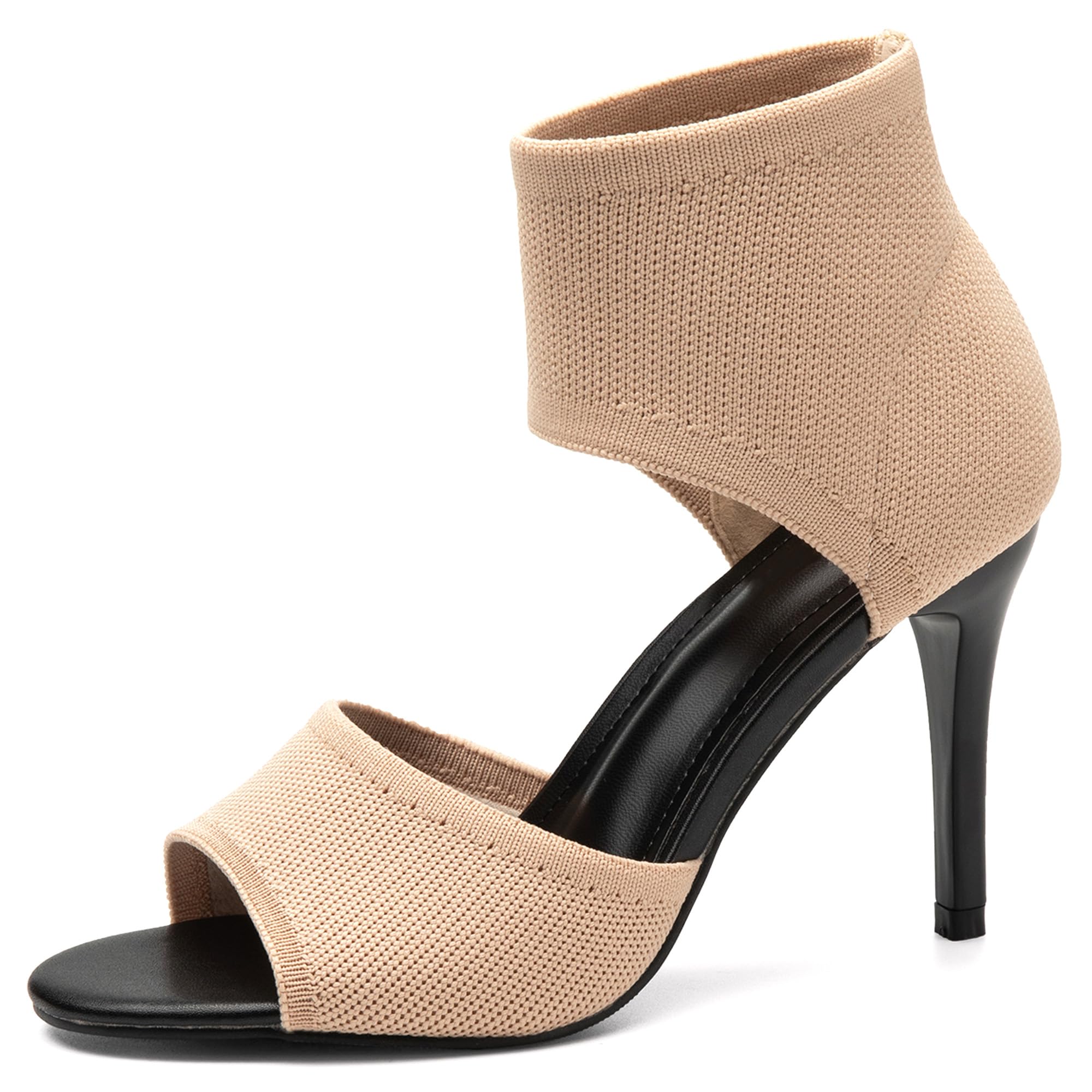 NEWBELLA Women's Heeled Sandals - Square Toe, Stiletto Heel, Flywoven Stretch Knit - View #9