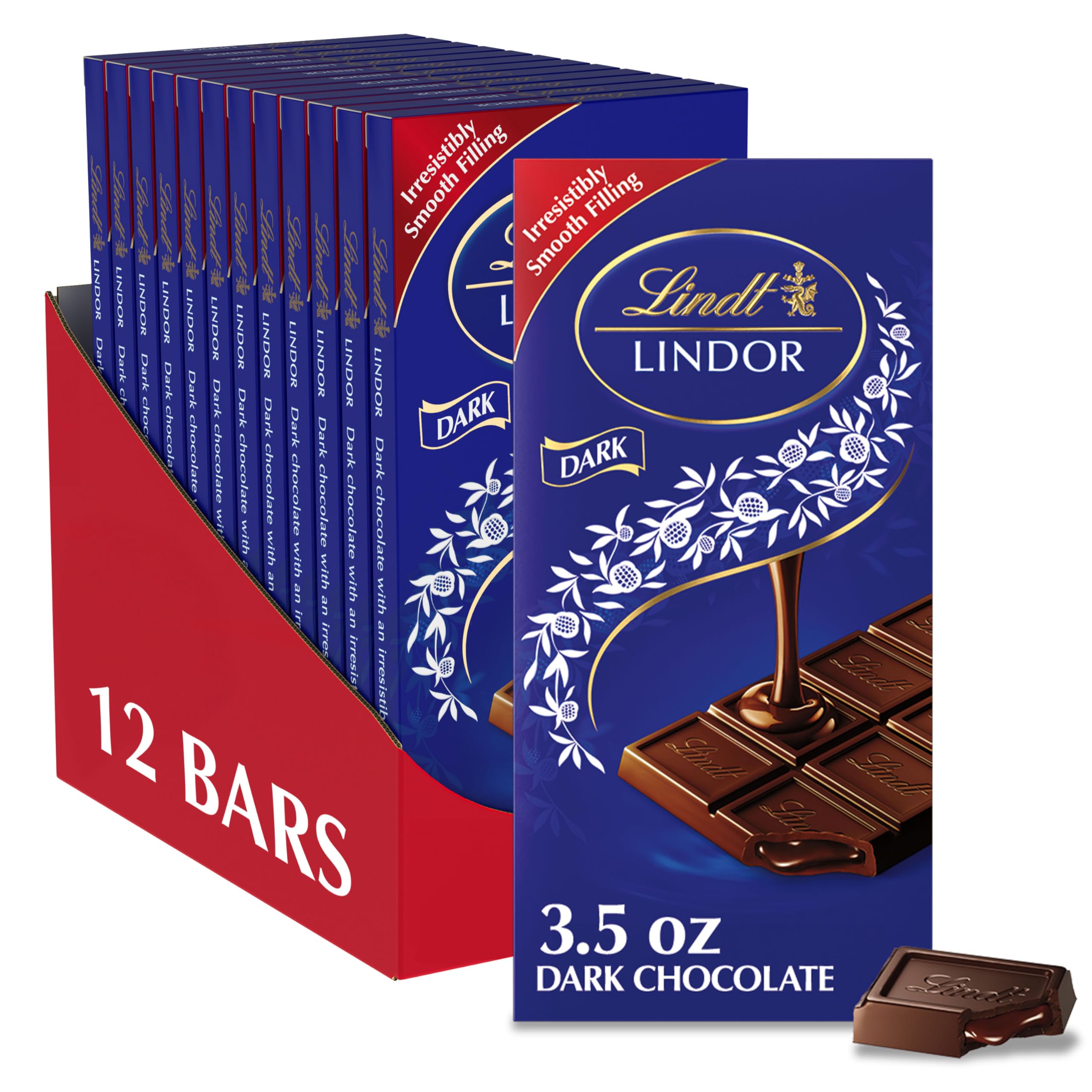 LindtLINDOR Dark Chocolate Truffle Bar, Chocolate Candy Bar with Smooth Center, 3.5 oz. (12 Pack)