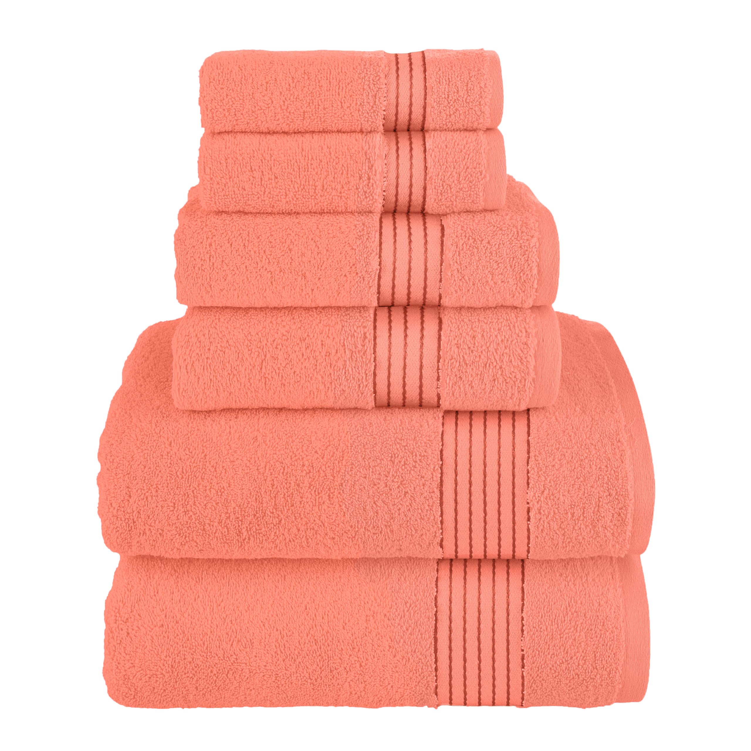 Elegant Comfort Premium Cotton 6-Piece Towel Set, Includes 2 Washcloths, 2 Hand Towels and 2 Bath Towels, 100% Turkish Cotton - Highly Absorbent and