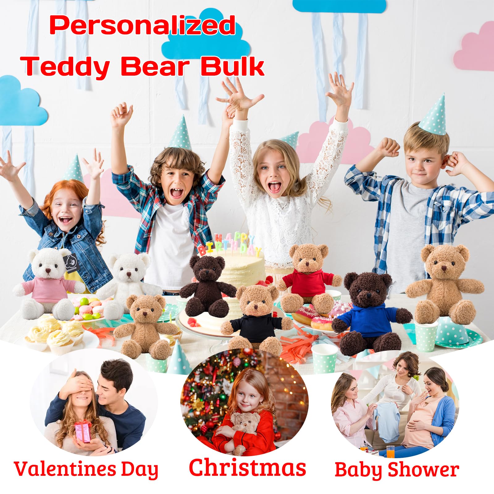 8 Osos de Peluche Personalizados de 30cm con Foto y Texto, Ideal para San Valentín, Cumpleaños, Baby Shower, Boda, etc