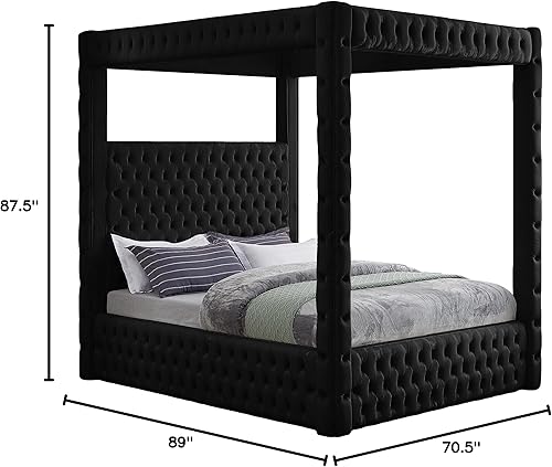 Miniatura 3 de Meridian Furniture Royal Collection Modern - Cama tapizada de terciopelo contemporáneo, tamaño Queen, color negro