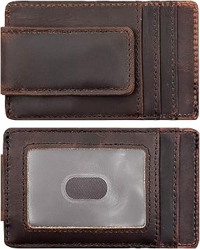 Leather Money Clip Front Pocket Wallets for Men RFID Blocking Strong Magnet Slim Wallet Small Crazyhorse Brown