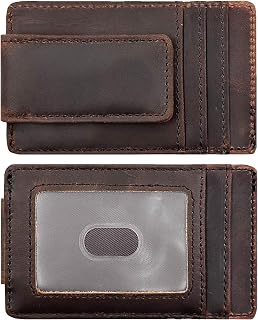 Leather Money Clip Front Pocket Wallets for Men RFID Blocking Strong Magnet Slim Wallet (Small Crazyhorse Brown)