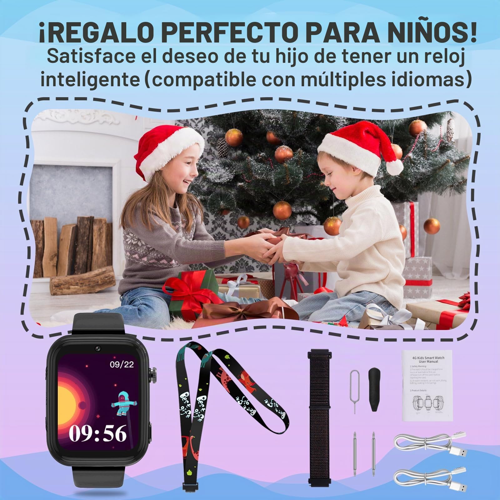 OKYUK Reloj inteligente 4G para niños, rastreador GPS, múltiples estilos de escritorio para elegir, llamadas bidireccionales, habilidades de imagen, SOS, Wi-Fi, pantalla táctil resistente al agua para
