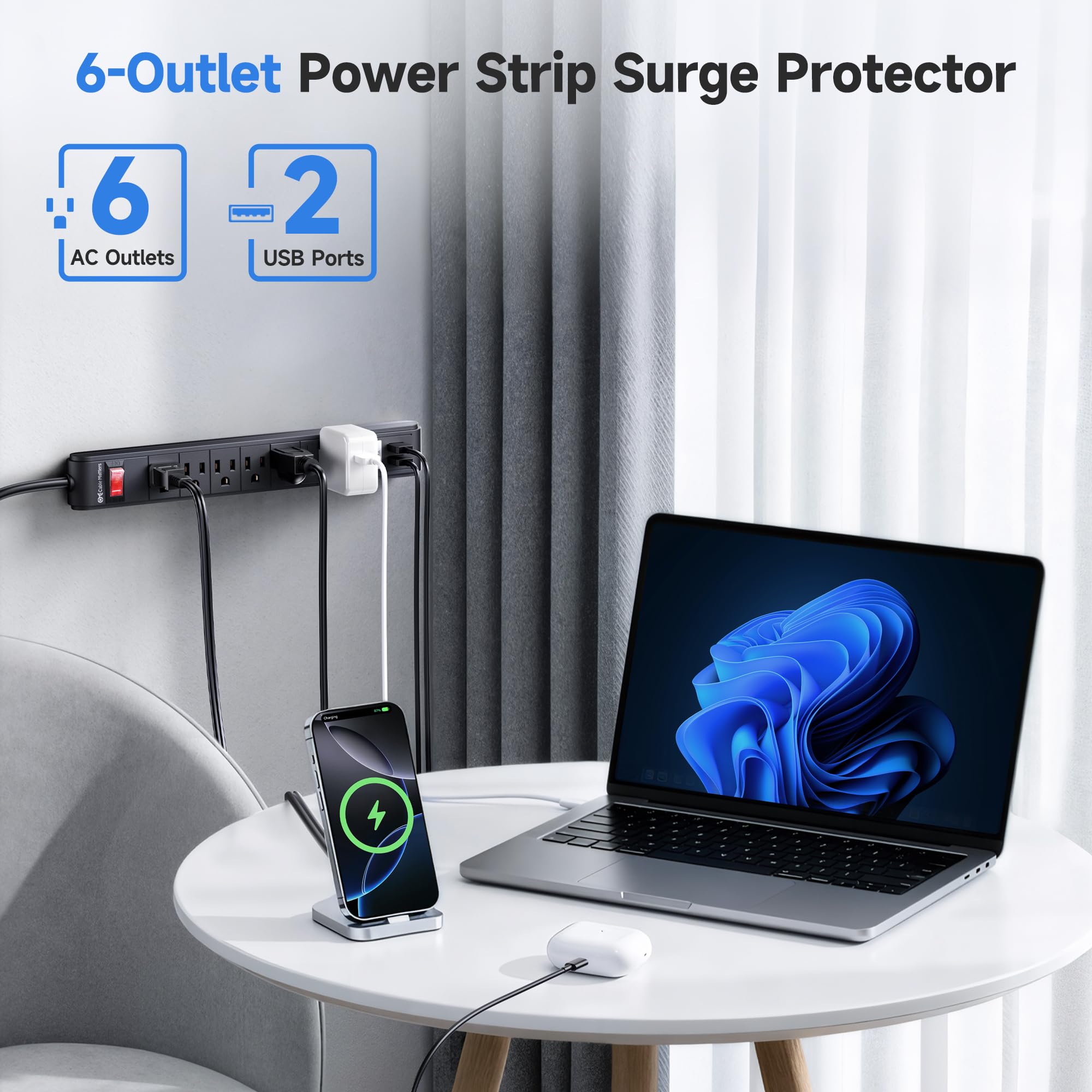 [ETL Listed] Cable Matters 2-Pack 6-Outlet Surge Protector, 8ft — Amazon image 2