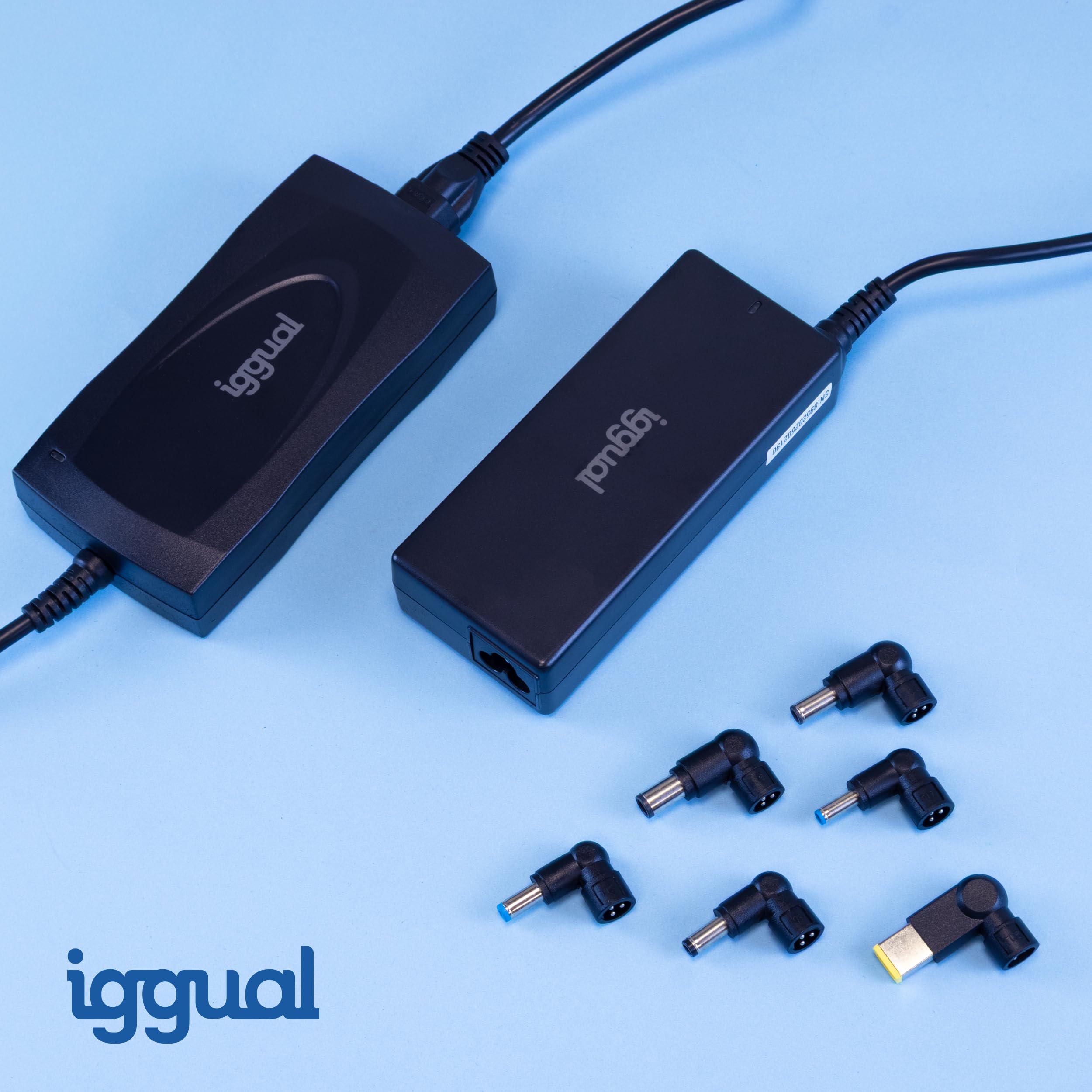 Iggual Uniwersalna ładowarka do laptopa 120 W z 5 złączami DC do Lenovo, HP, ASUS, Acer, MSI, zasilacza z ochroną i kompaktową konstrukcją (CUA-5T-120W)