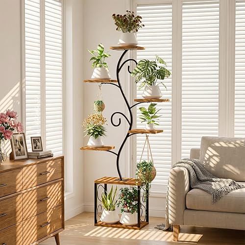 Miniatura 7 de Soporte para plantas de interior con luces de crecimiento, estante de plantas de 63.4 pulgadas de alto para plantas de interior, estante para