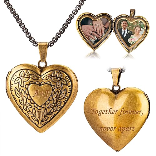 Fanery sue Heart Locket Necklace That Holds Pictures Customized Photo Necklaces Personalized Lockets with Picture inside,