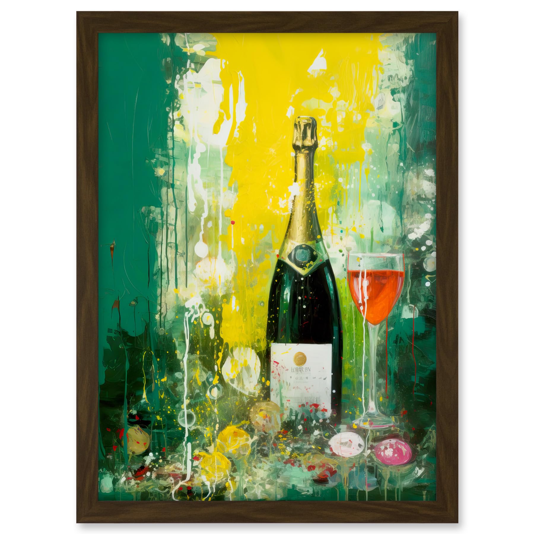 Artery8 Bubbly Pink Champagne Sparkling Wine Celebration Artwork Framed A3 Wall Art Print