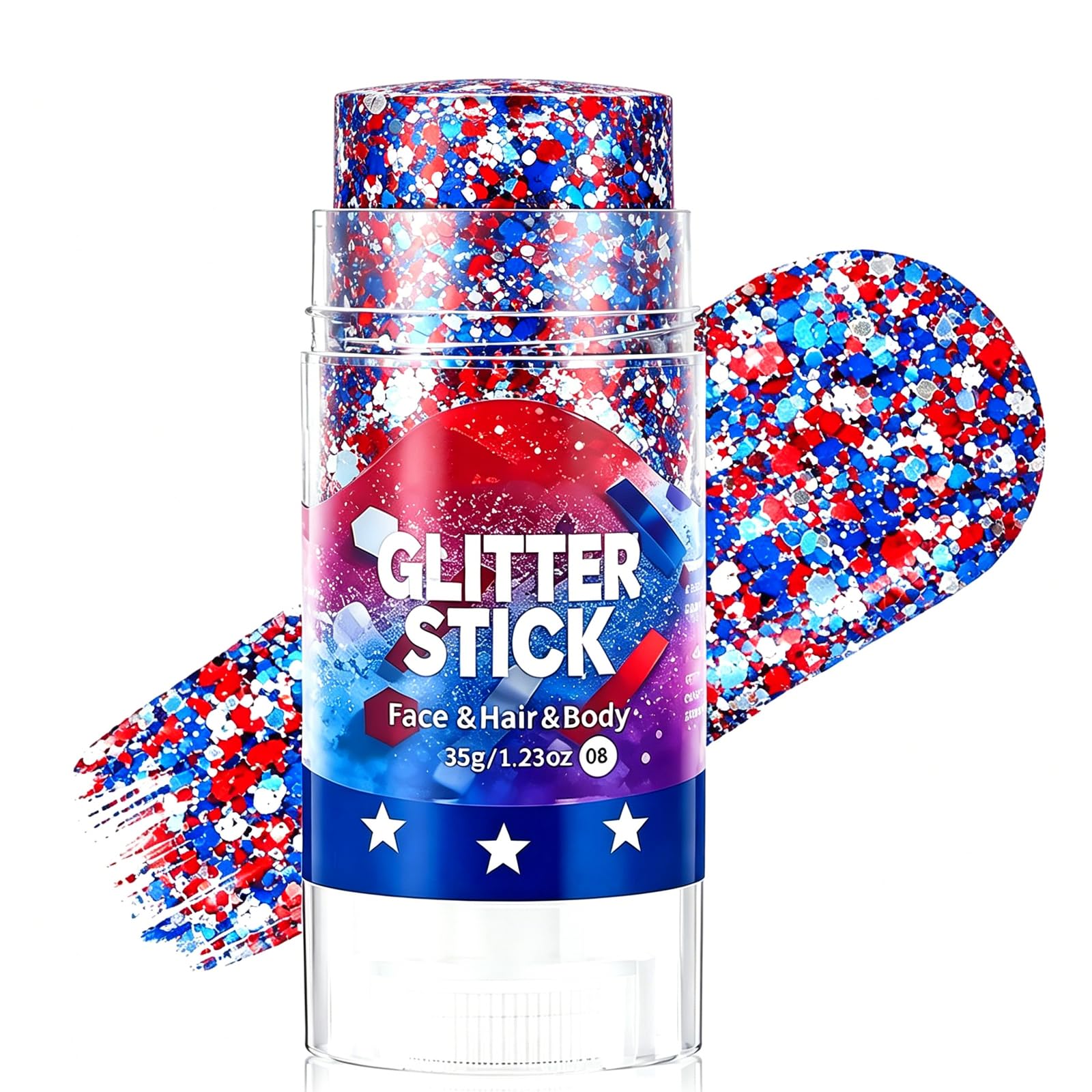 4th of July Face Body Glitter Stick, Red White and Blue Decorations Red white and blue Roller-ball design