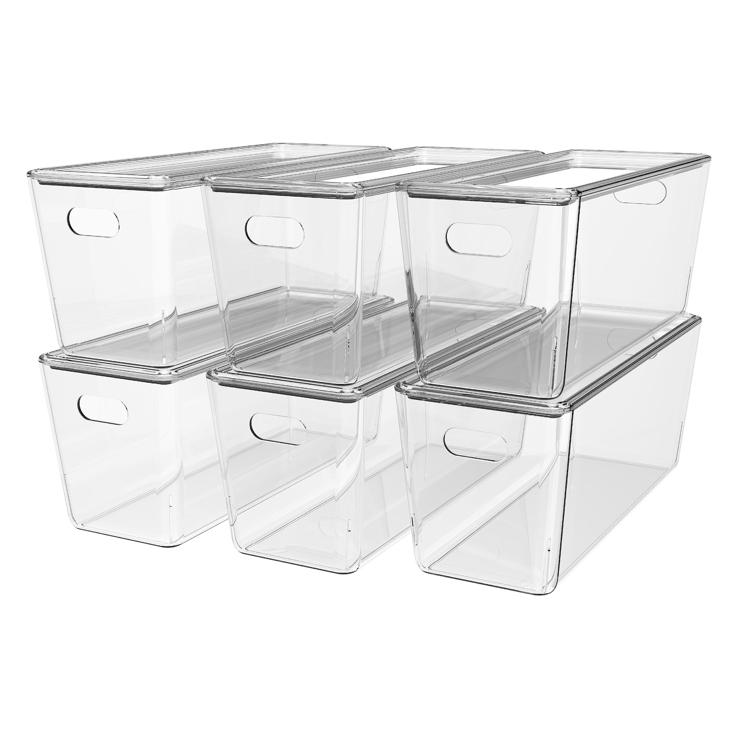 KOLORR Transparent Baskets for Storage with Lid Narrow-5Liter | Multipurpose Clear Container | Organiser Plastic Box with Handle for wardrobe clothe Makeup closet Stationary | Combo Pack of 6