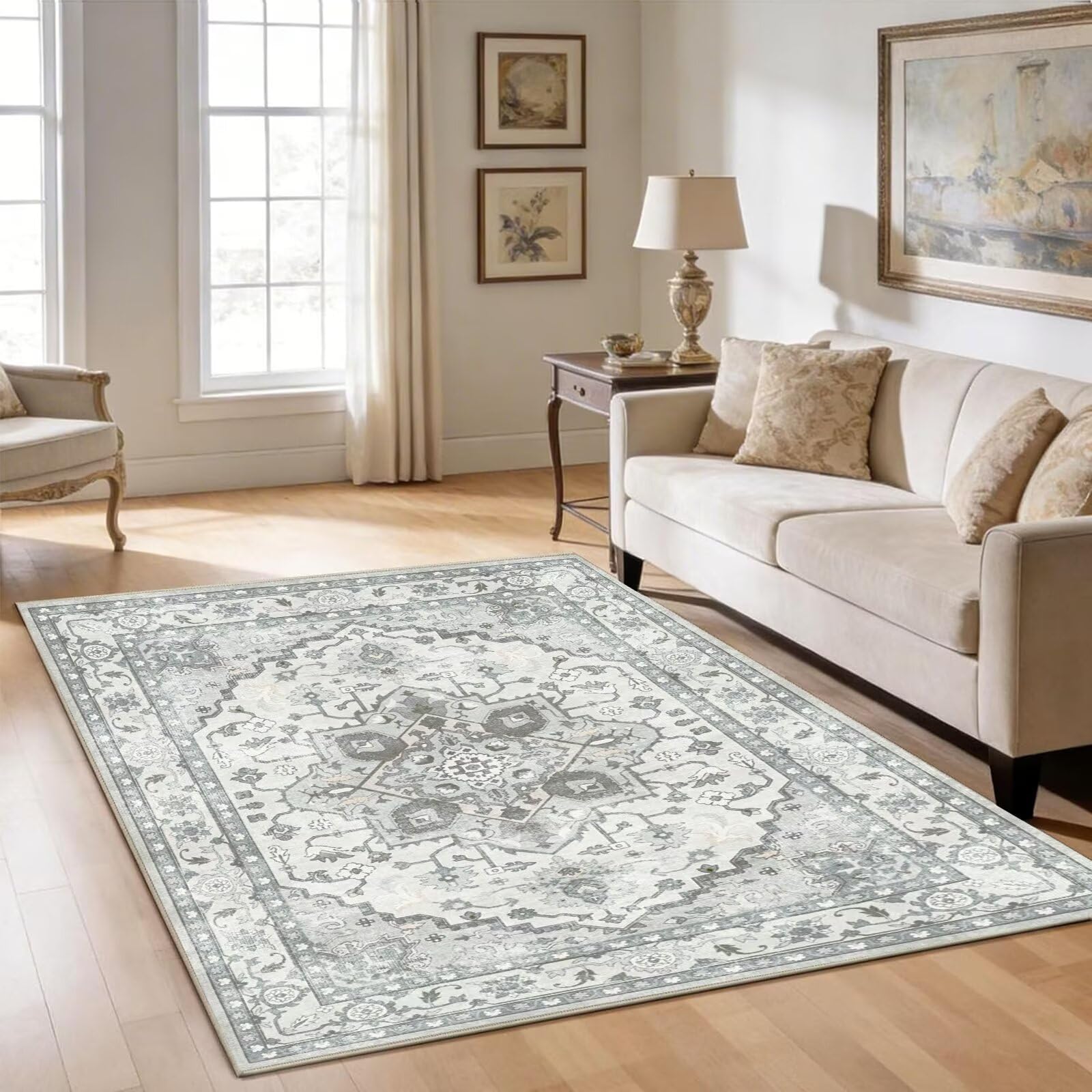 Waschbarer Teppich Wohnzimmer,Silbergrau,140x200cm