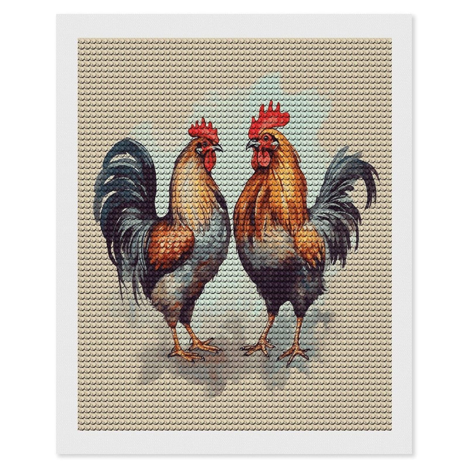 LDGSUPH Rooster and Hen Diamond Painting Kits for Adults Paint with Diamond Pictures Art DIY Full Drill Diamond Dots Painting Personalized Diamond Photo for Home Wall Decor Gift 16"x20"