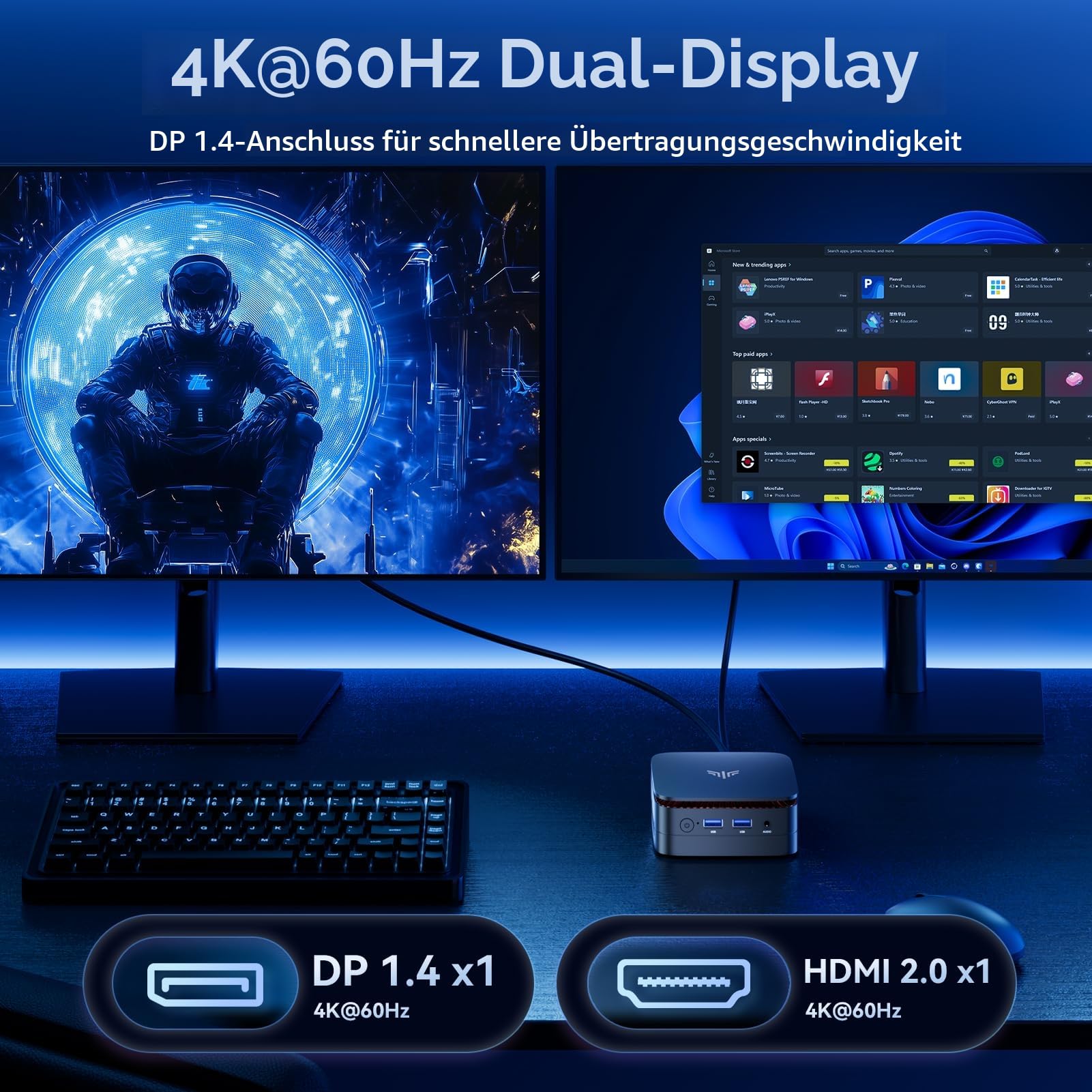 NiPoGi Essenx E1 Mini PC W-11 Pro Ιntel Alder Lake N97(bis 3,6 GHz) 16 GB DDR4 1 TB SSD, Mini Computer HDMI 2.0+DP 1.4 Dual UHD Display 4K@60Hz Desktop PC Gigabit Ethernet/2.4+5G WiFi/BT4.2 für Büro
