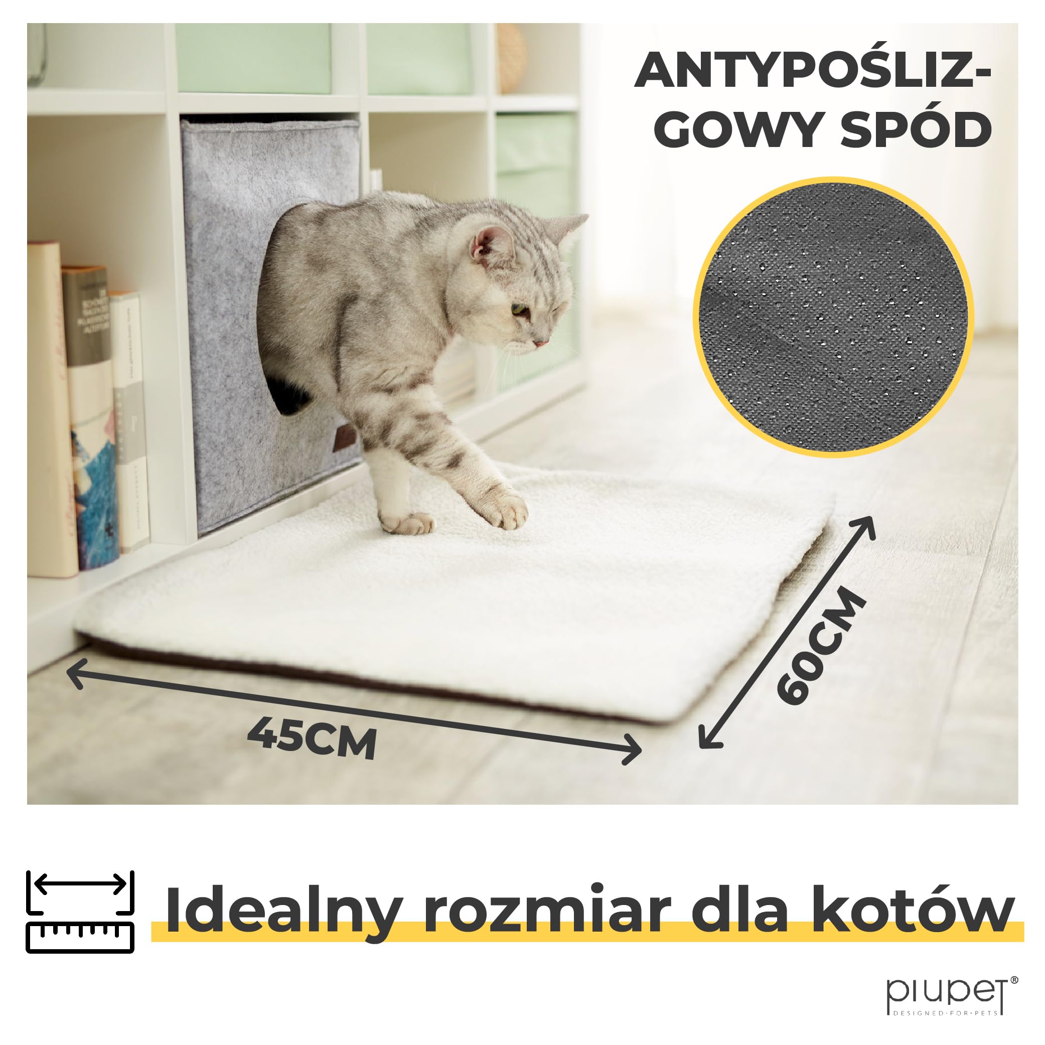PiuPet® Samonagrzewający się Koc dla Kota 60x45cm | Mata Bez Prądu | Antystresowy Koc dla Kotów Domowych | Biały