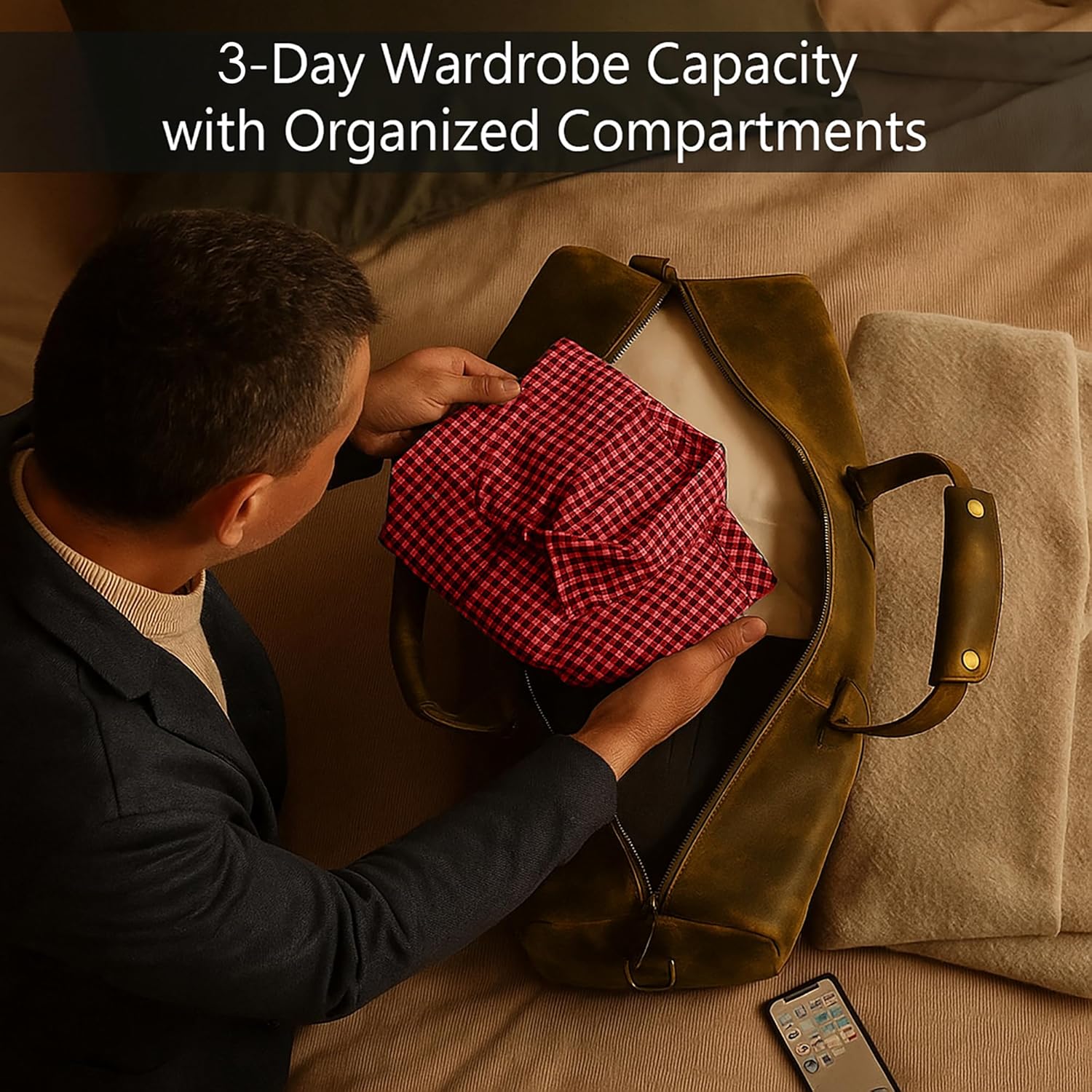 Leather Duffle Bag for Men - Full Grain Leather Travel Bag - TSA Approved Carry On Weekender Overnight Duffel Bag (20 inch) - Image 4