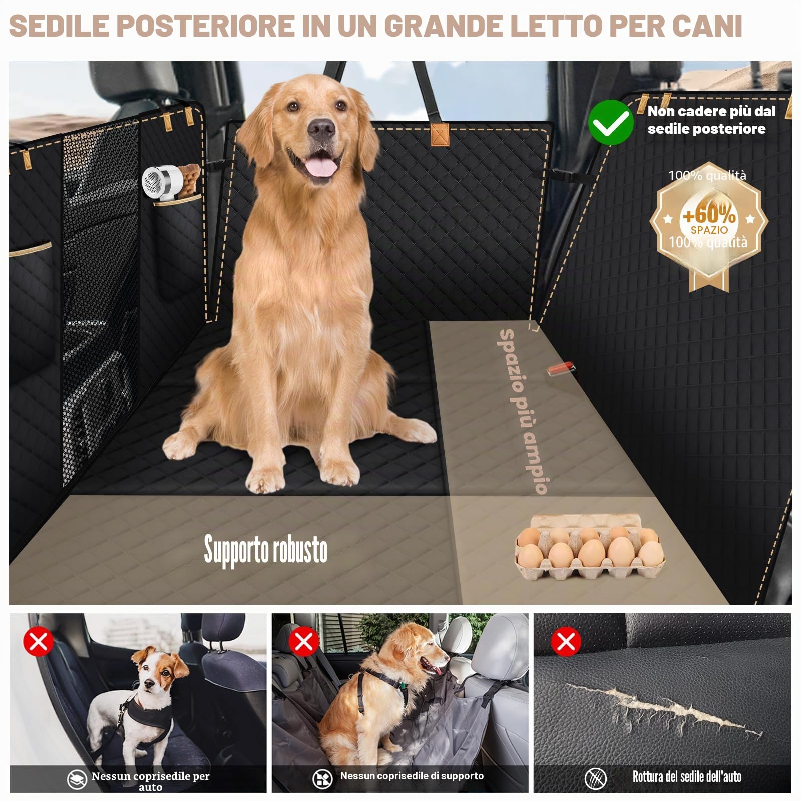 Lekeinchi Coprisedile Auto per Cani, Estensore Telo Auto Sedile Posteriore | con 6 Tavole in Legno Duro e Cinture di Sicurezza, Rigido Estensione, Protection, Impermeabile, Antigraffio per Auto SUV XXL