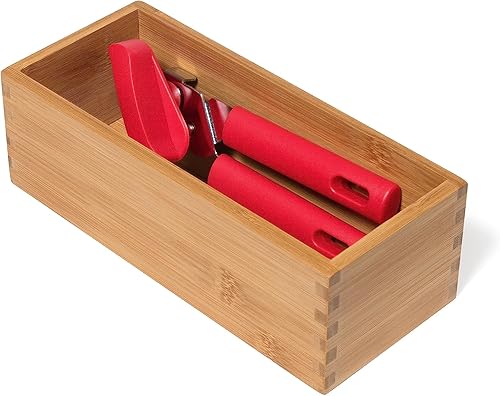 Vista 24 de Lipper International Caja de almacenamiento de madera de bambú para utensilios de cocina, maquillaje o suministros de oficina, 5 x 12 x 3 pulgadas
