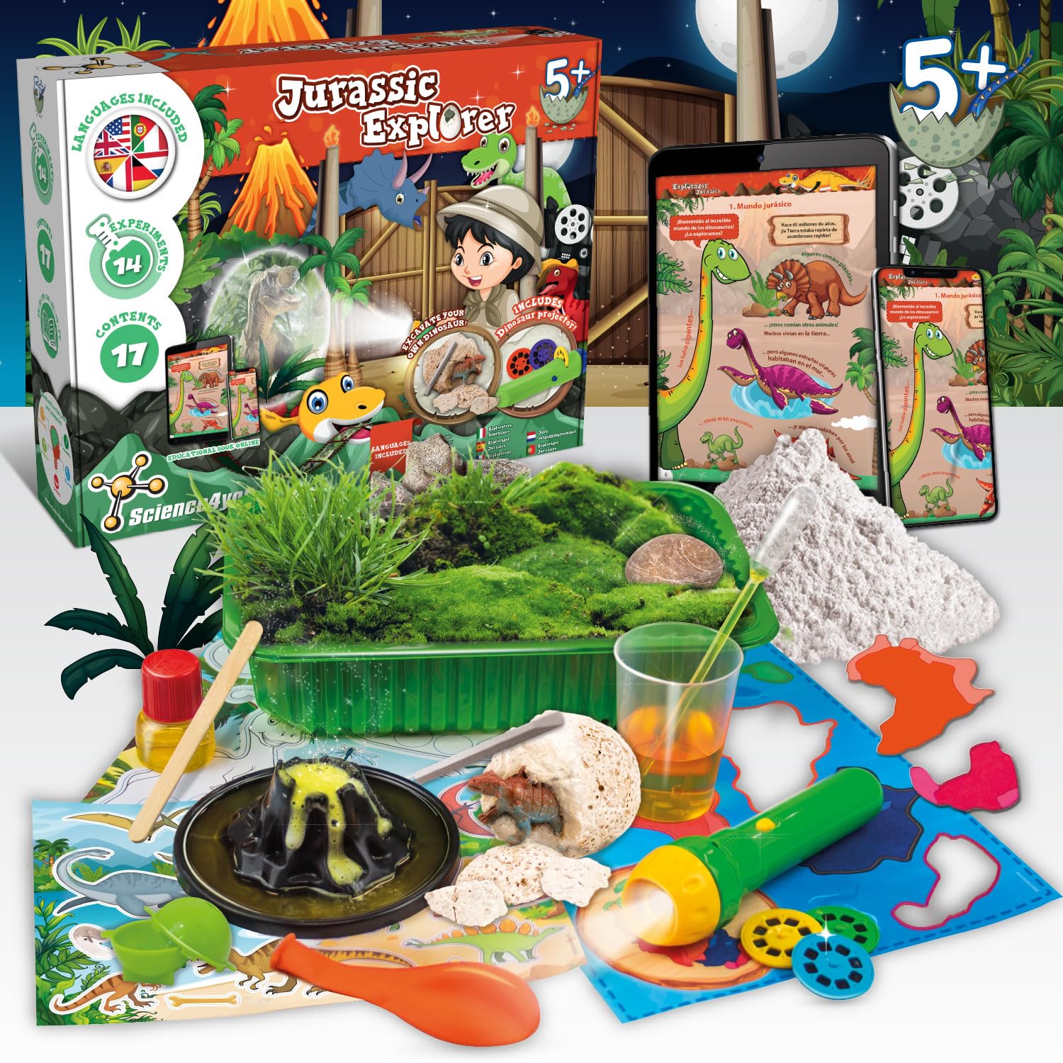 Science4you Explorateur de Jurassic per Enfants - Jeu Dinosaure + Kit Science, Jouet de Dinosaure avec 24+ Expériences pour Enfants, Cadeau pour Garçon et Fille 4 5 6+ Ans