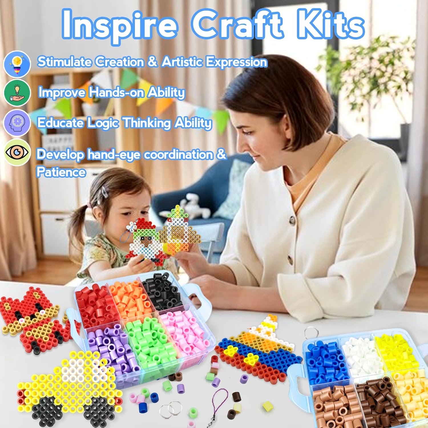 Fuse Beads Kit for Kids-12 Colors 10mm Bead Craft Set with Storage Box, Pegboard, Ironing Paper and Accessories, DIY Craft Kits, Arts and Crafts Set Toys Gifts for Girls & Boys Birthday Christmas - Image 6
