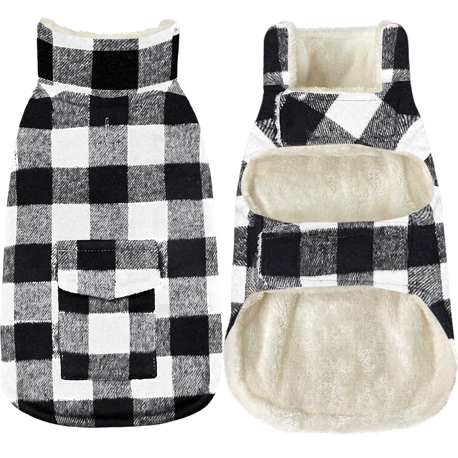 MalierDog Winter Coat, Classic Plaid Fleece Dog Cold Weather Coats Dog Jacket with Pocket, Windprood Warm Dog Coat Vest Winter Pet Clothes Apparel for Small Medium Large Dogs (White, X-Large)