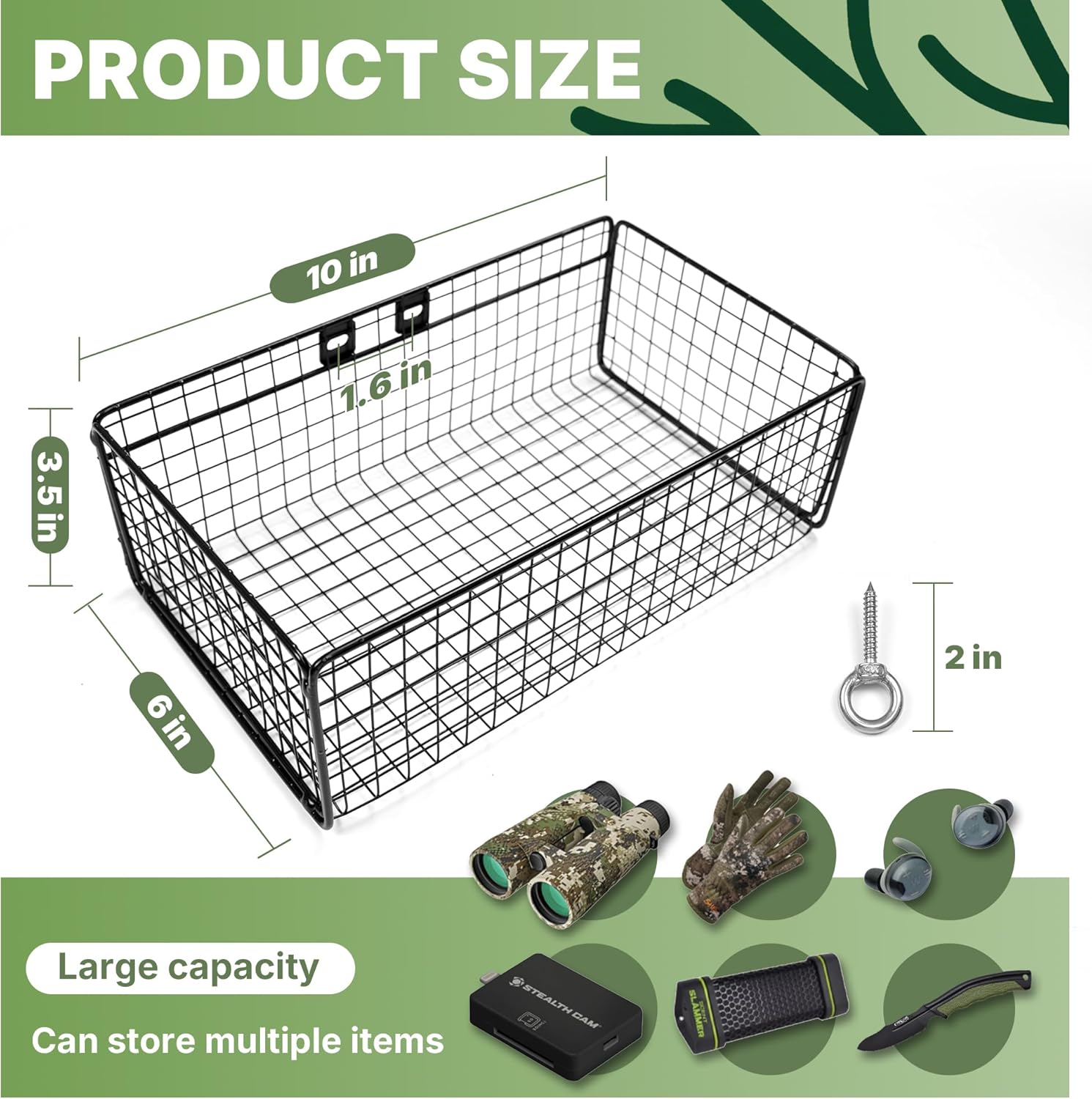 Hunting Accessories Metal Tree Basket - 10 x 6 x 3.5in Screw-in Hunting Blind Shelf, Hunting Stands Holder Tree Stand Accessories for Holding Hunting Accessories, Cup, Video Camera Case