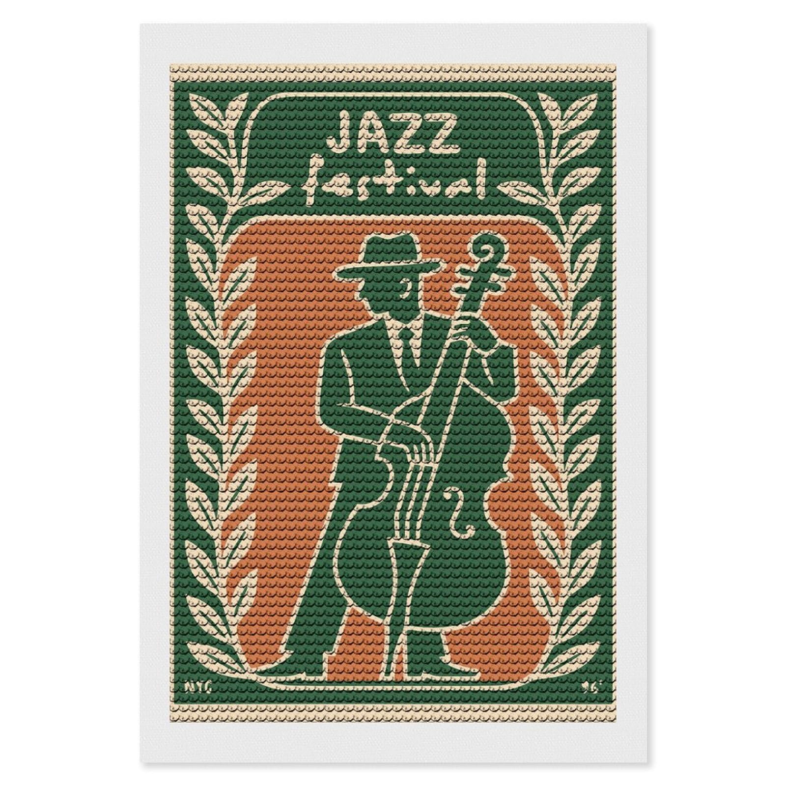 Junmoney Jazz Festival DIY Diamond Art Canvas Kit 8"x12", Adhesive Canvas, Easy to Enjoy, Farmhouse Decor, Festive Craft Gift