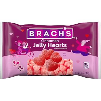 Brach's Cinnamon Jelly Hearts, Valentines Day Candy, Classic Gummy Candy, Valentine's Red Cinnamon Hearts, 12 oz Bag