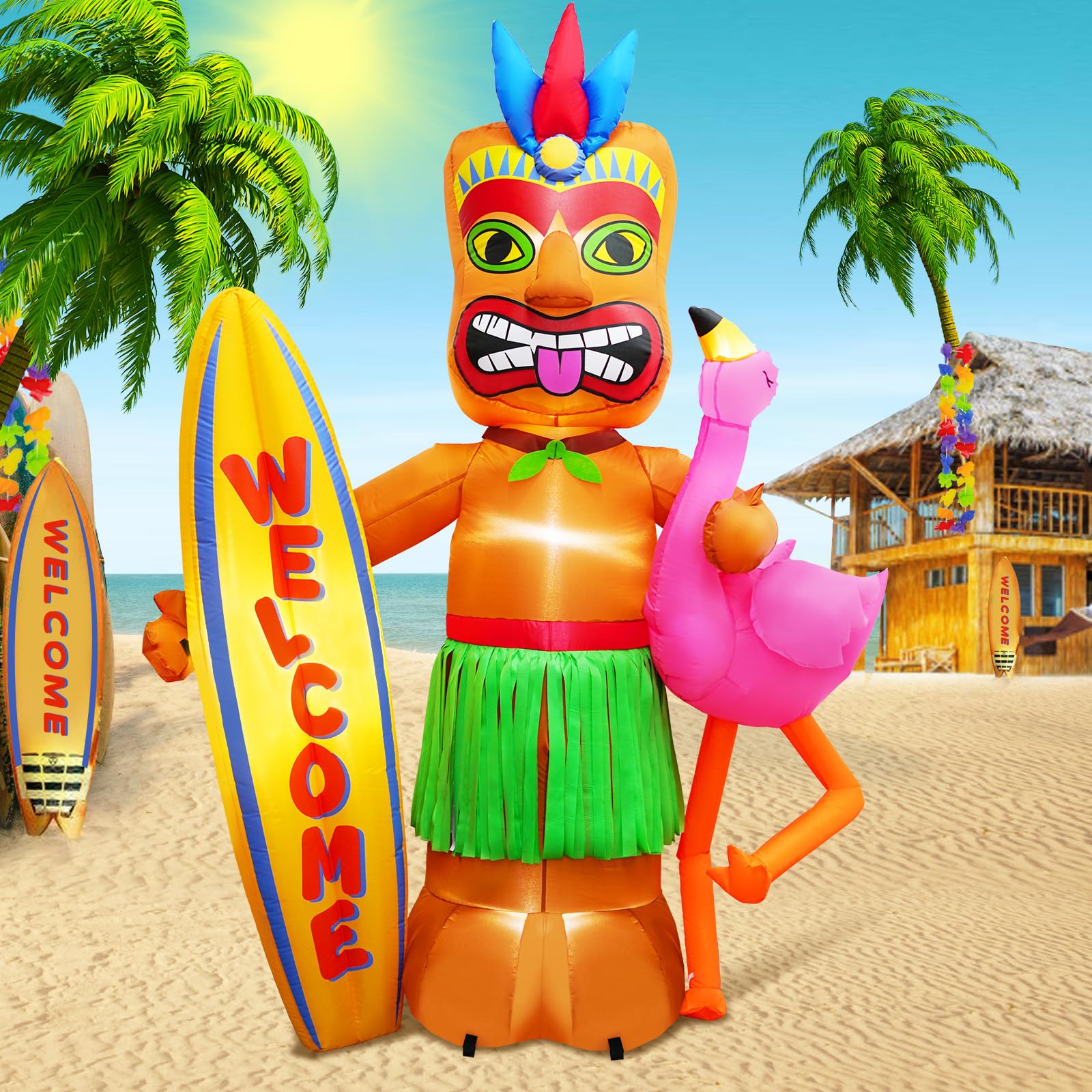 Planche de surf gonflable Tiki géante avec LED pour décoration de piscine