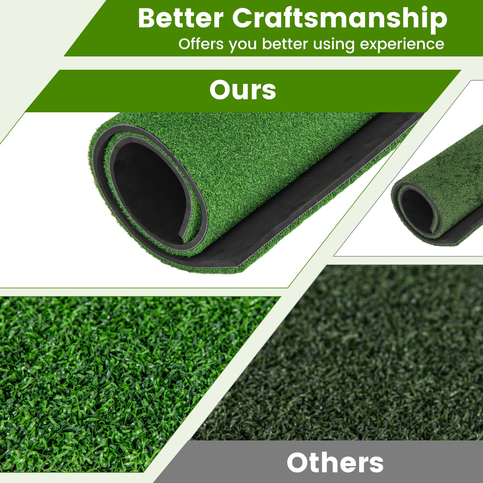 LIFEZEAL Golf Abschlagmatte inklusive Gummi Tee, Golf Matte zusammenrollen, Golf Abschlagmatte mit 6 Abschlagpositionen & 2 Ausrichtungsstäbe, Golfmatte für Garten/Garage