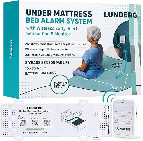 Lunderg Alarma de cama debajo del colchón para adultos mayores – Almohadilla de sensor inalámbrico con alerta temprana y buscapersonas – Alarmas de