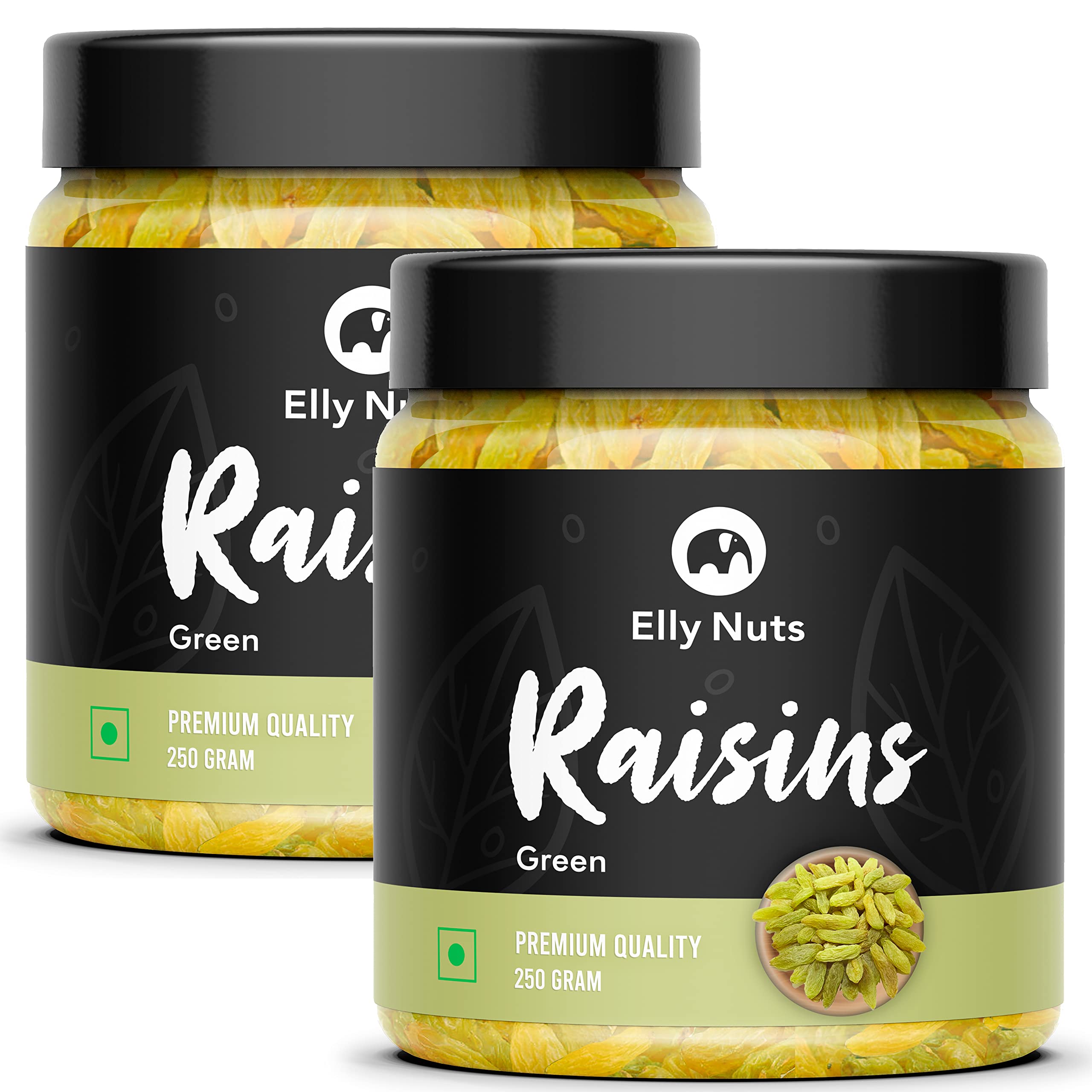 Elly Nuts Green Combo Pack of Afgani Raisins |Hari Kismish 250 gms Each Total 500 gms | Dried Green Raisins |Seedless Green Raisins Healthy Routine Diet - Dry Fruit [Jar Pack] - Diwali Gift Pack