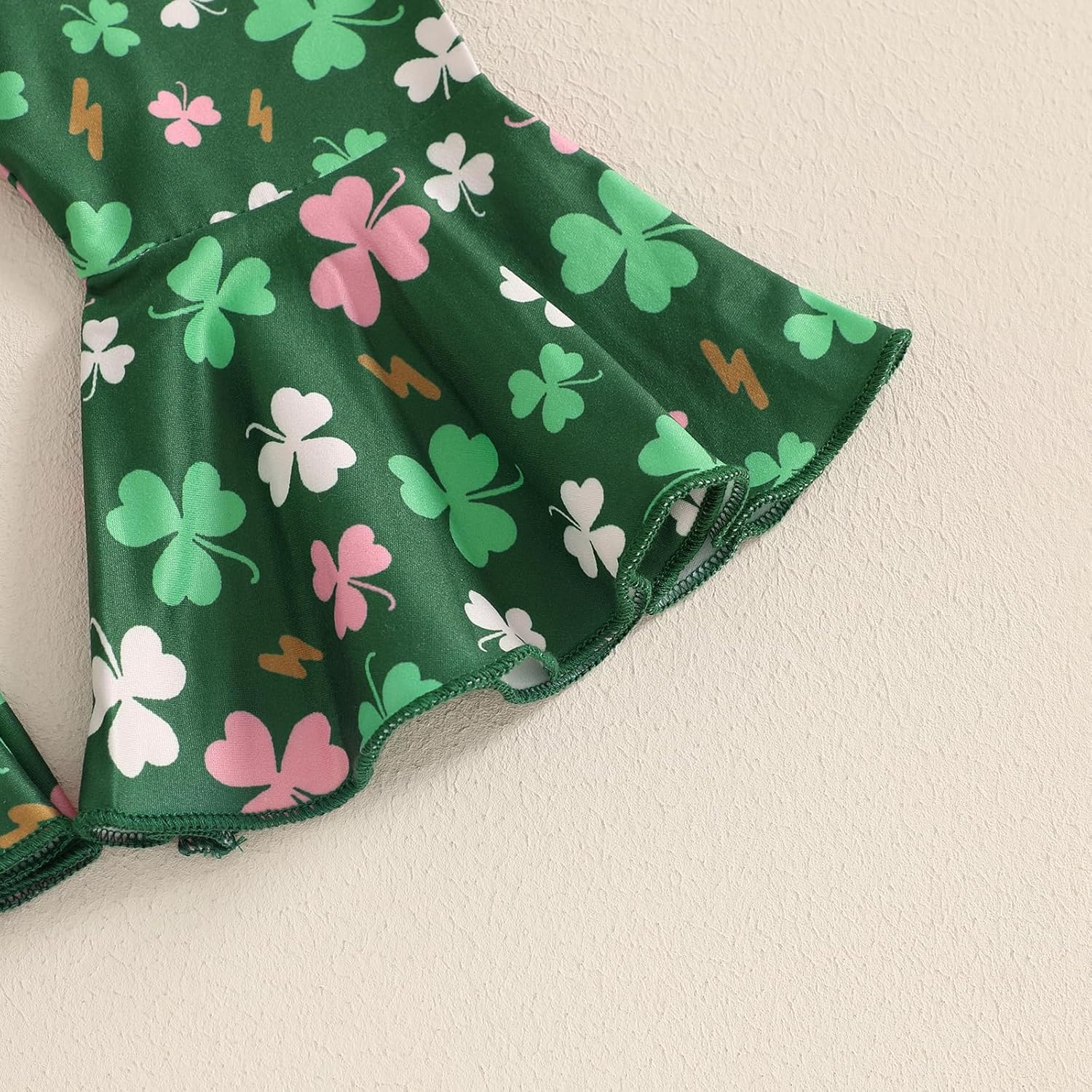 Baby Girls St Patricks Day Outfits Shamrock Long Sleeve Romper Bodysuit with Flared Pants Headband Set - Image 7