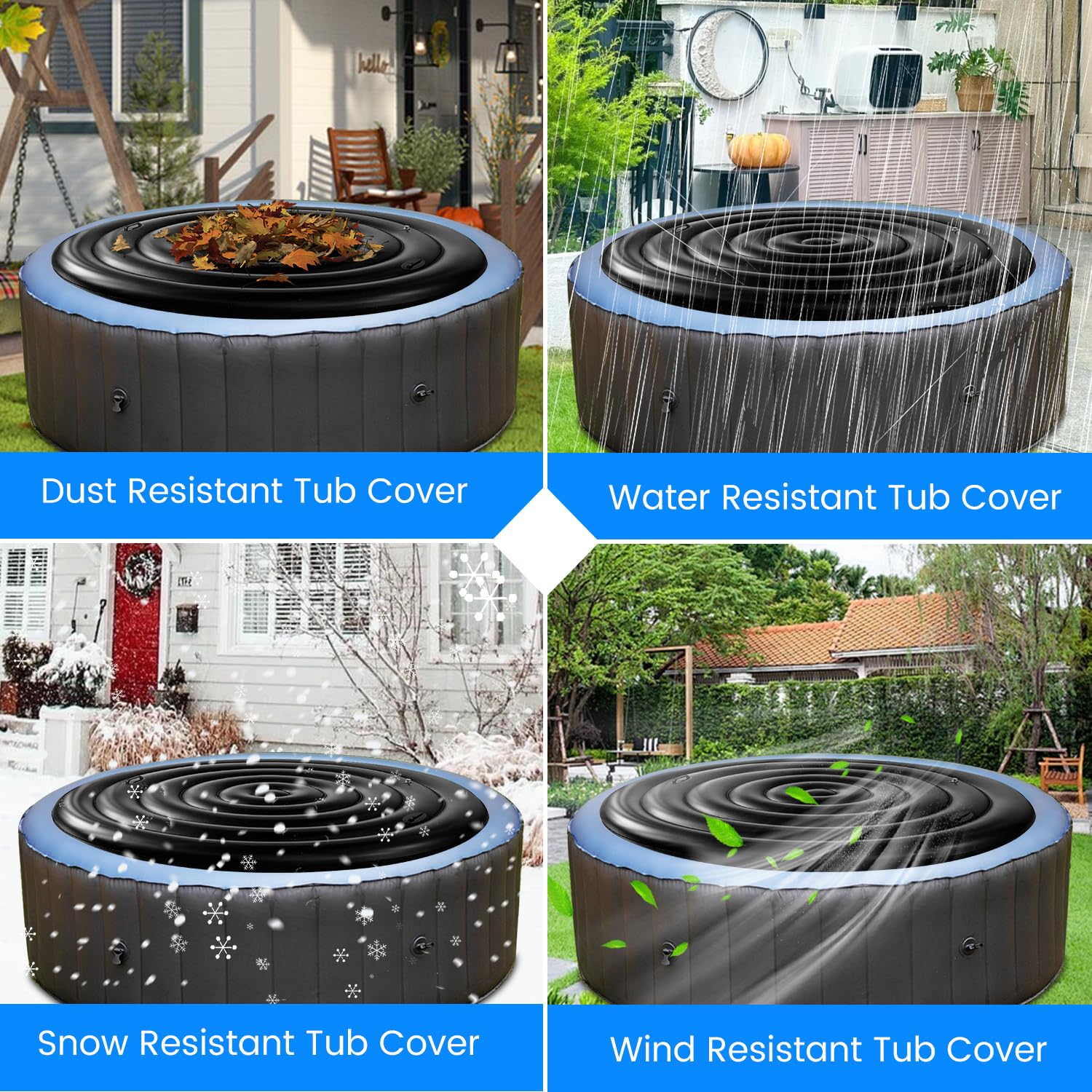 Cubierta inflable para bañera de hidromasaje con asa, tapa plegable para jacuzzi, recinto redondo para bañera de hidromasaje con inflado rápido y fácil, resistente al viento, lluvia, nieve, protección