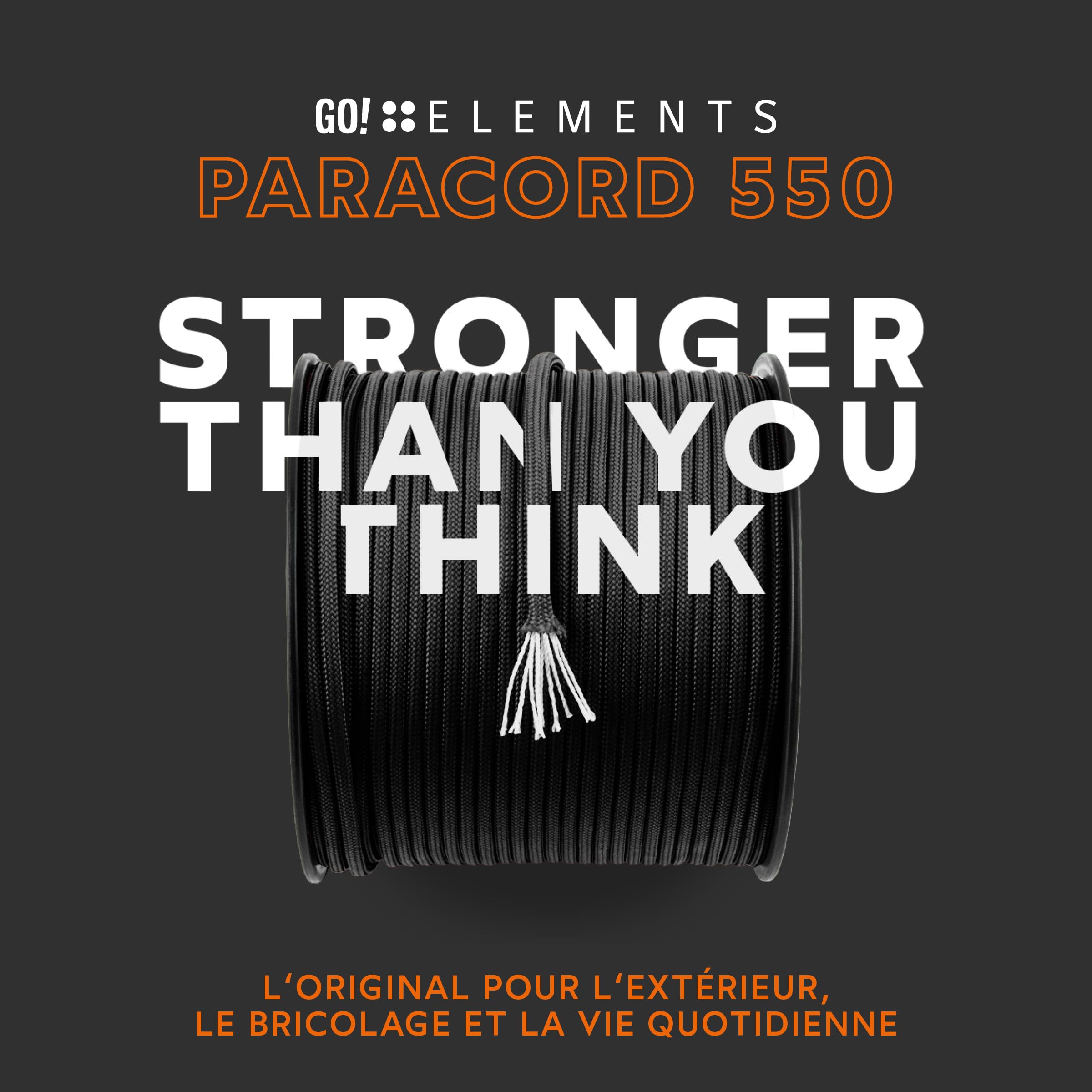 GO!elements Paracorde en Ficelle Nylon - 4mm Paracorde 550 Typ III Corde - approprié en Fil de Peche Nylon, Filet éthologique, etc. | Max. 250kg