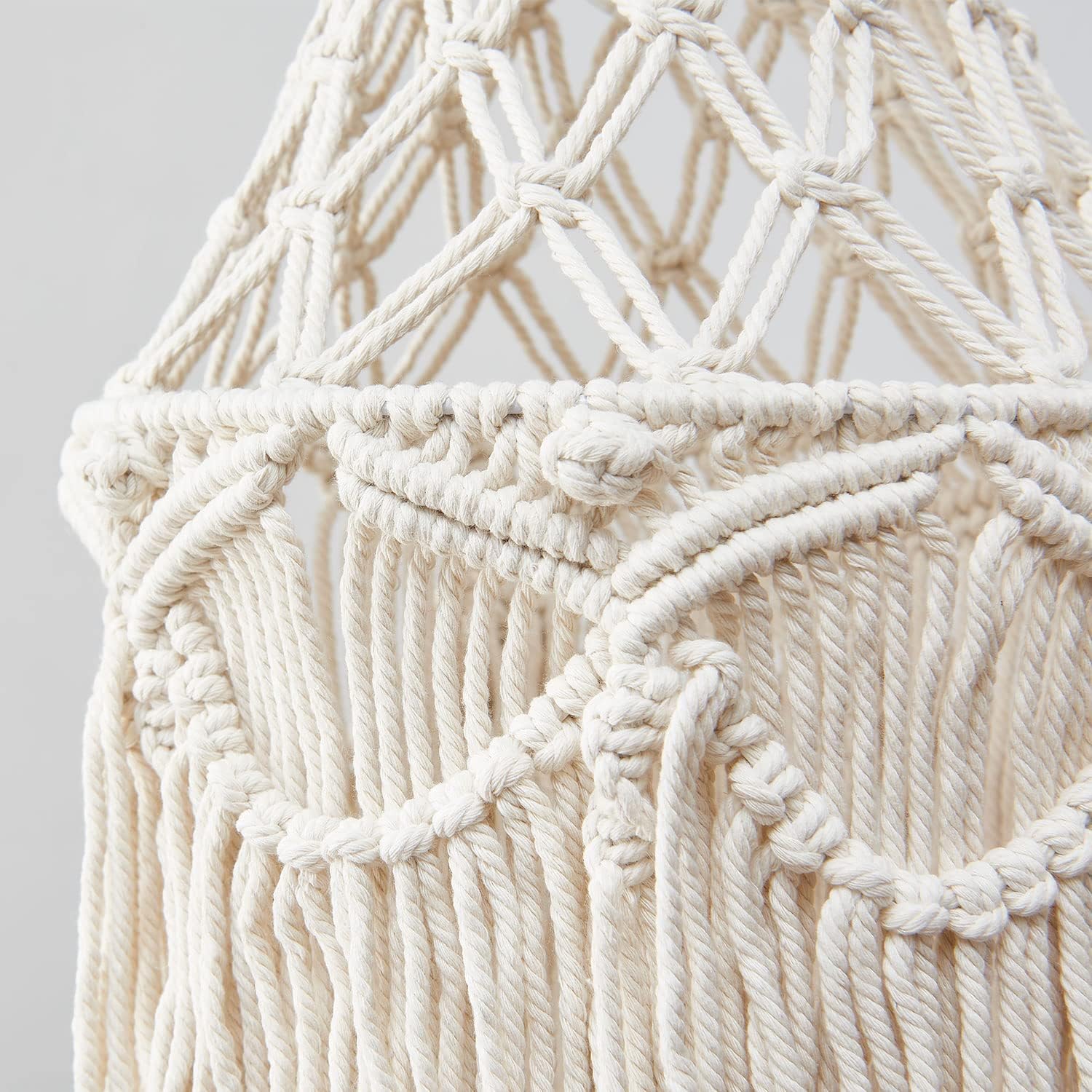 Topotdor Boho Pendant Light Plug in Cord,Macrame Hanging Light Cover Handmade Cotton Tasseled Chandelier E26 Socket ON/Off Switch 14.7Ft White Cord for Bedroom Living Room (White)