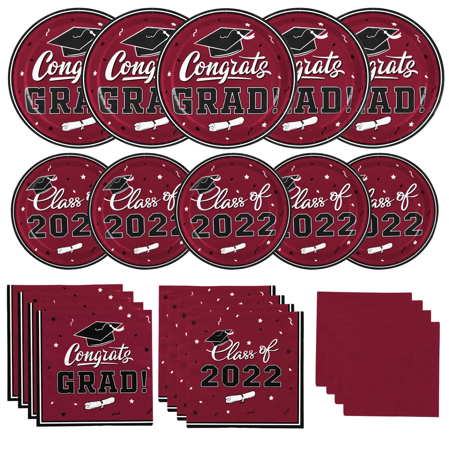 Graduation Party Plates and Napkins Gatherfun 2022 Graduation Party Supplies Maroon Disposable Paper Plates Luncheon Napkins Cocktail Napkins for Congrats Grad Party Decorations, Serve 50
