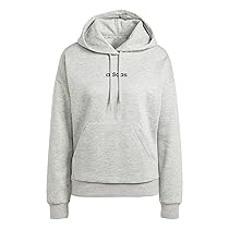 Adidas Femme Essentials Linear Fleece Hoodie, Medium Grey Heather, Black, S