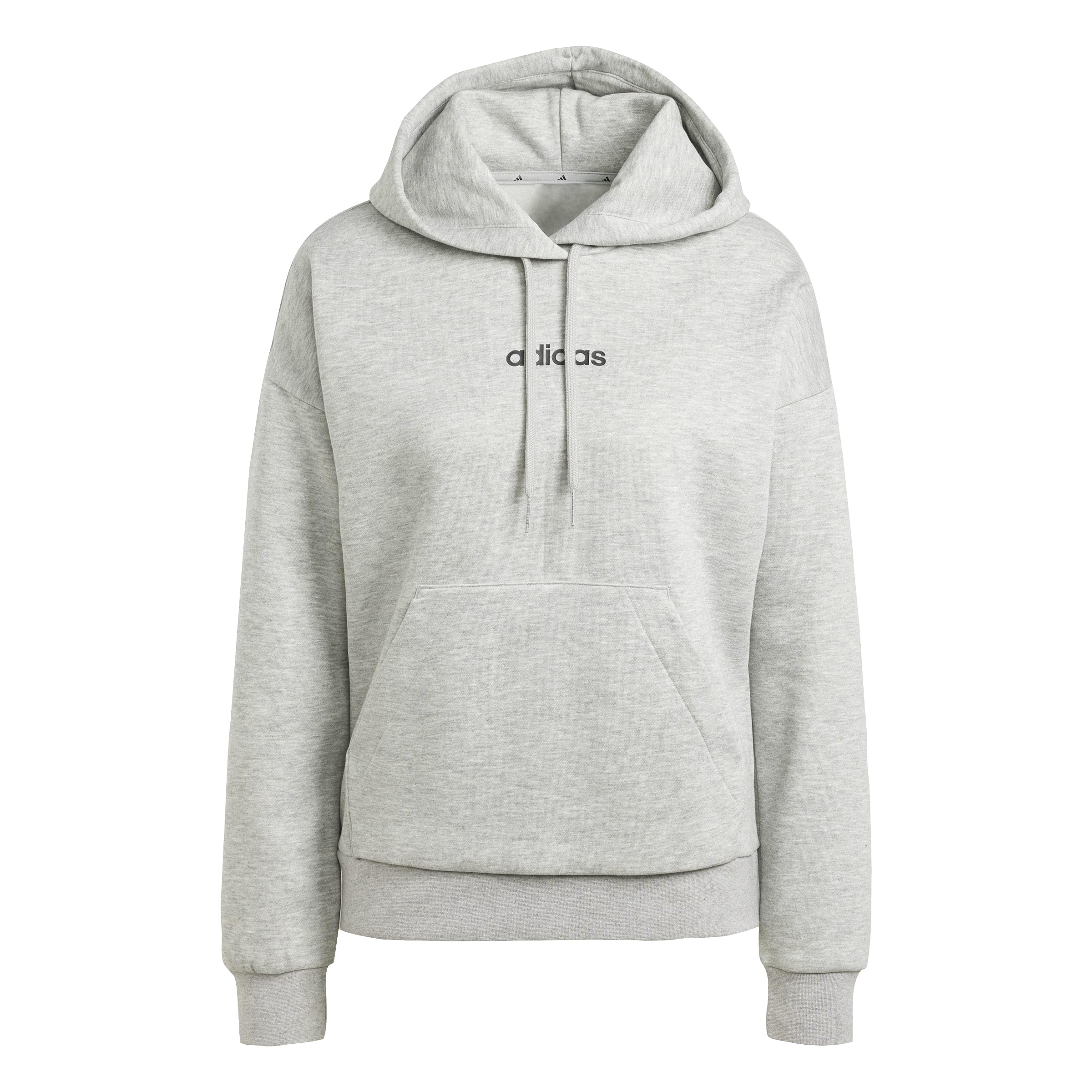 adidas Women's ESSENTIALS LINEAR FLEECE HOODIE, medium grey heather/black, M