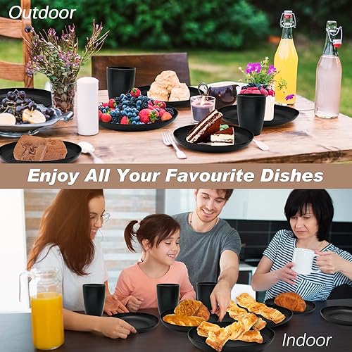 Miniatura 8 de Juego de 32 platos y cuencos negros, juego de platos de plástico ligero para 8, juegos de vajilla irrompibles, juego de platos reutilizables, apto