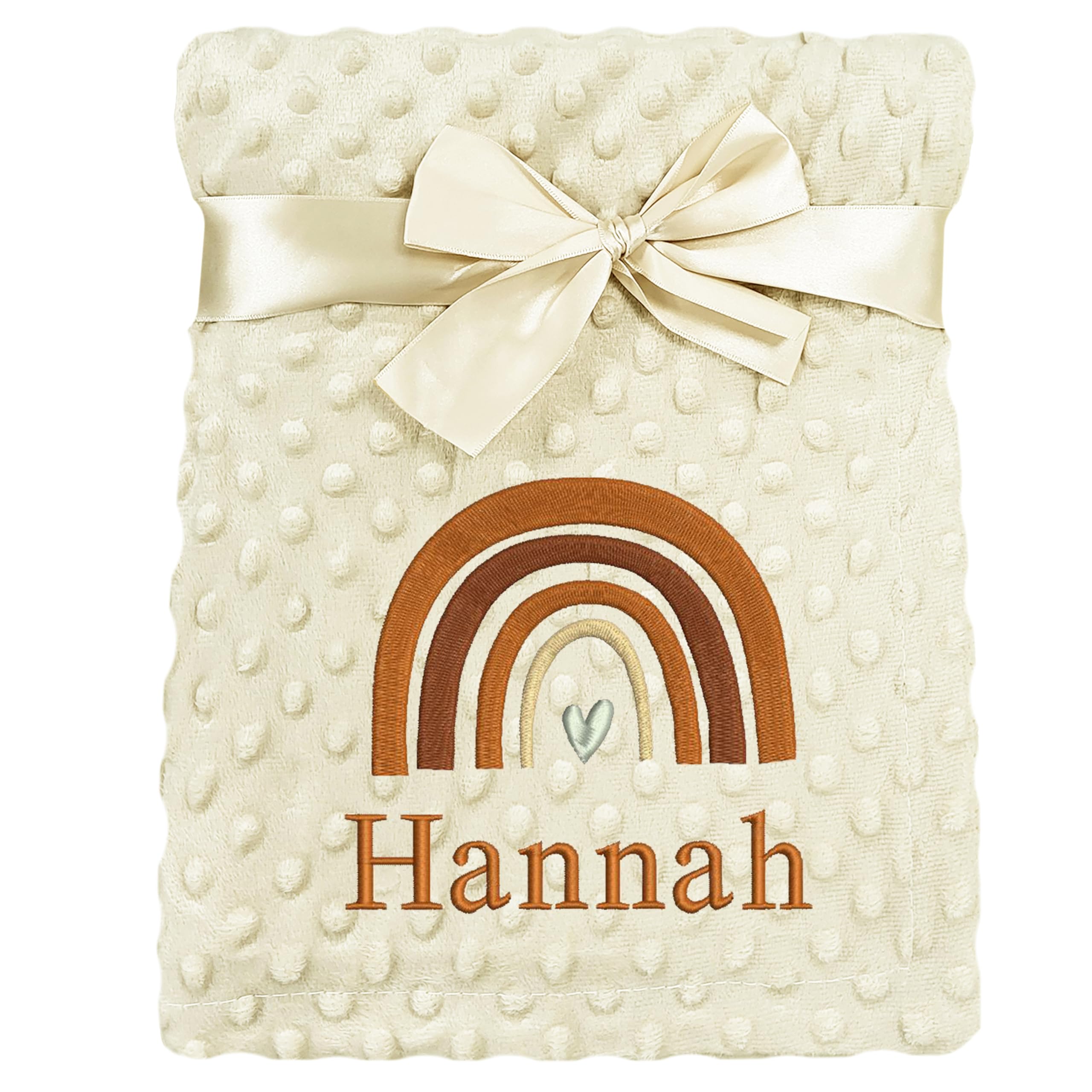 The Baby Box Uk Men's Beige Bobble Personalised Baby Blanket Embroidered Rainbow And Any Personalized Name Boys Girls Nursery (Beige Bobble)