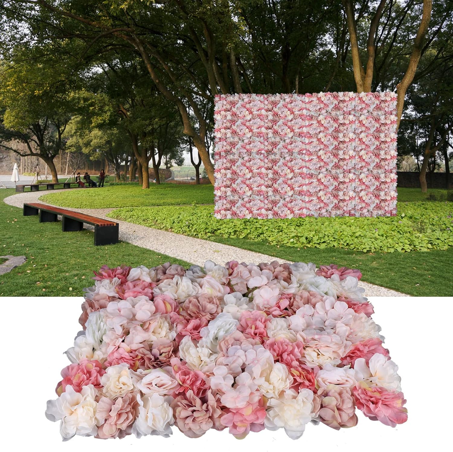 Flower Wall Panels 6pcs 24x15 Inch Artificial Wall Flower Backdrop for Wedding Party Baby Bridal Decor, Hanging Fake Silk Flower Backdrop Wall Decor (6pcs)