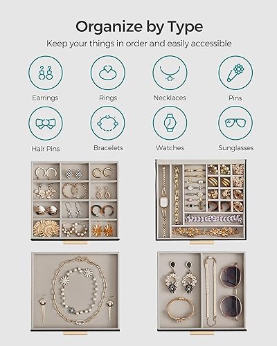 Miniatura 3 de SONGMICS Joyero organizador con tapa de vidrio, almacenamiento de joyas de 4 capas, con 3 cajones, estilo moderno, regalo de Navidad, 8 x 9.1 x 6.5