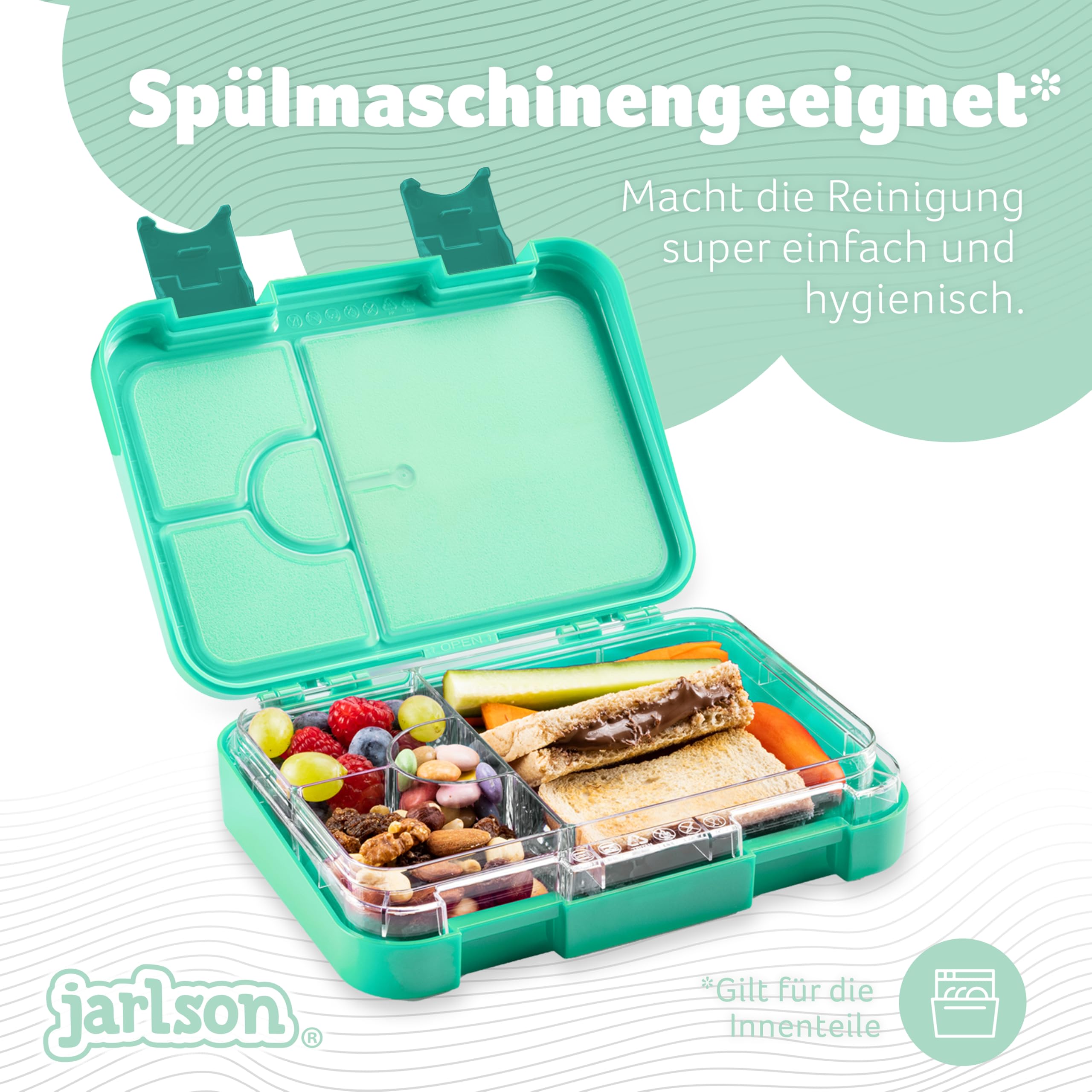 Jarlson® Lunch Box Bambini - Bento Box con 6 Scomparti - Porta Pranzo - Senza BPA - per la Scuola e l'asilo - 850ml (Sirena)
