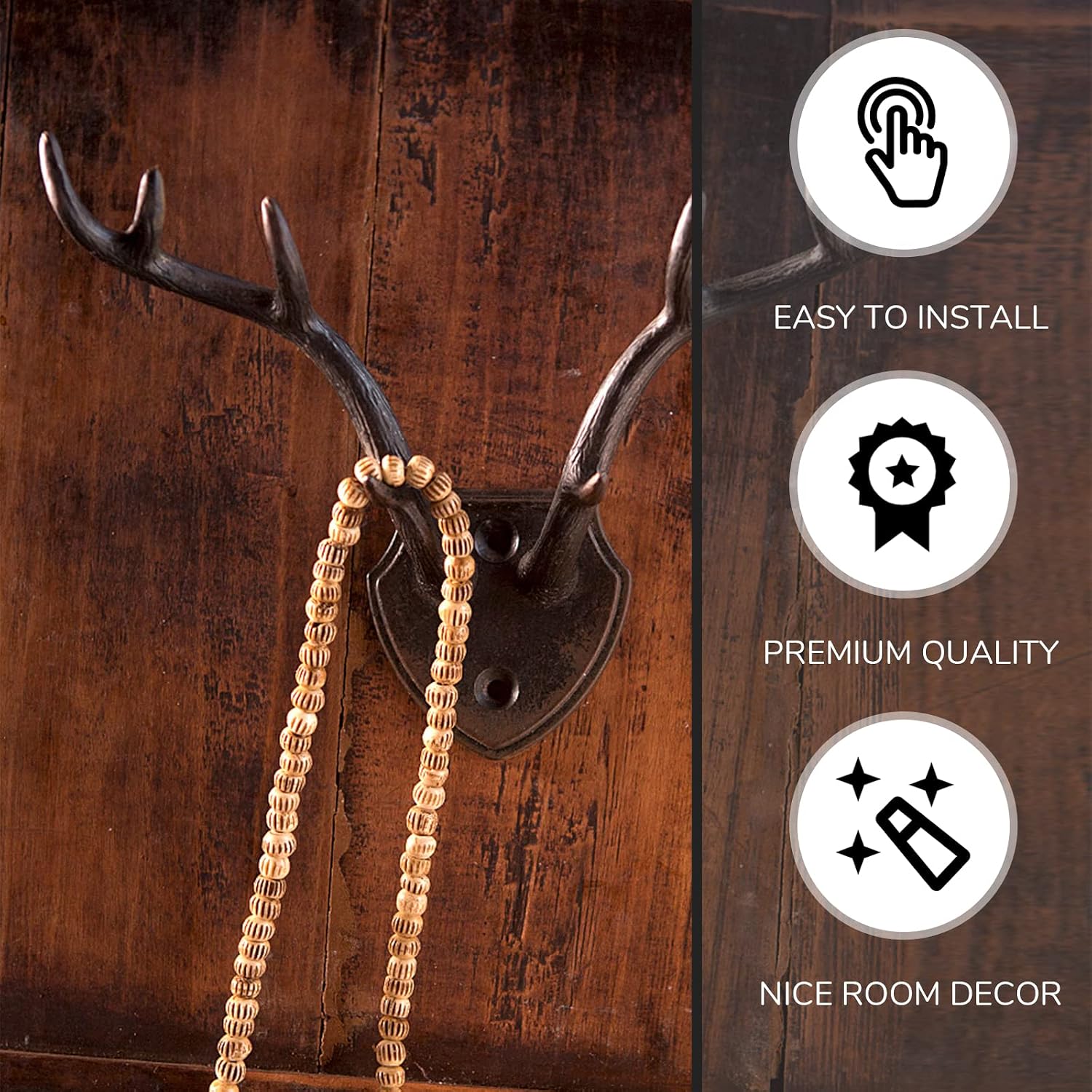 Cast Iron Black Deer Antler Hooks Rustic Hooks, Heavy Duty Wall Mounted Decorative Hook for Hanging, Vintage Iron Hook for Farmhouse, Entryway, Bedroom, Living Room