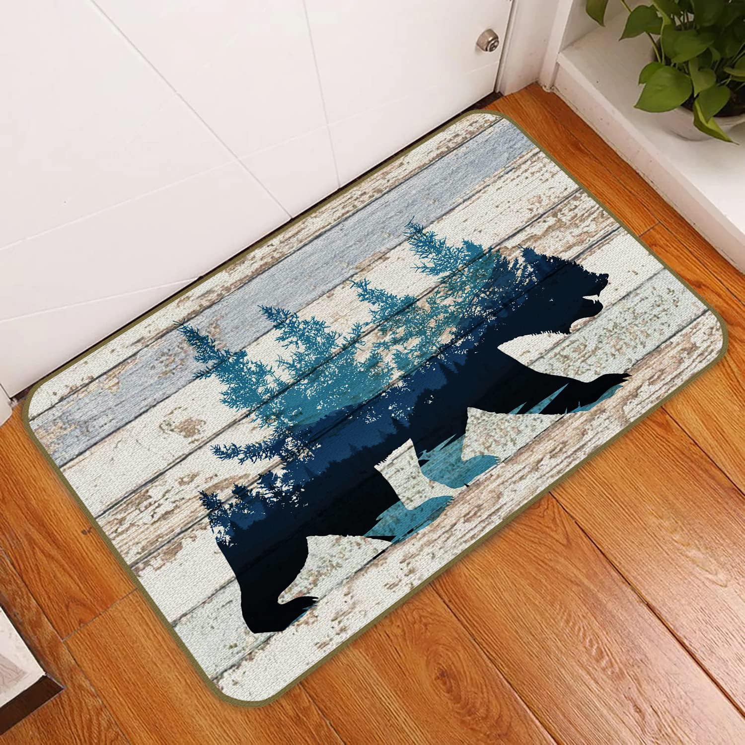 UINHMOP 17''x30'' Wild Animal Bear Wolf Forest Camping Decorative Doormat, Farmhouse Decor for Home Front Door Porch Campsite RV Cabin Outdoor Indoor, Campers Gift