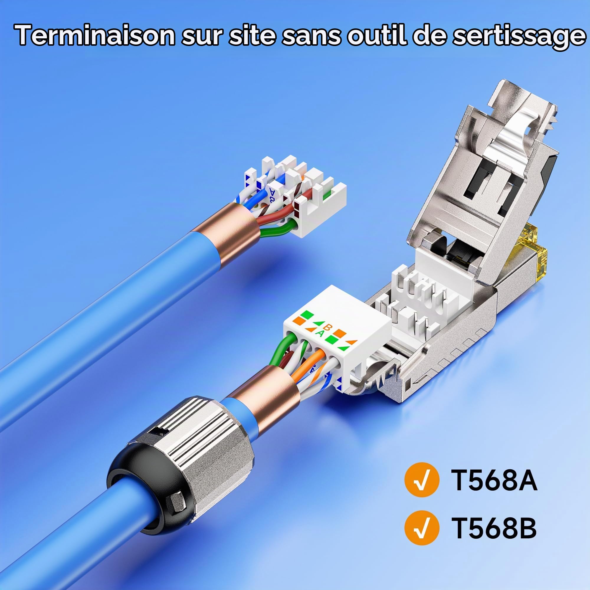 Cable Matters Lot de 6 RJ45 Connecteur Blindé sans Outil Cat 8